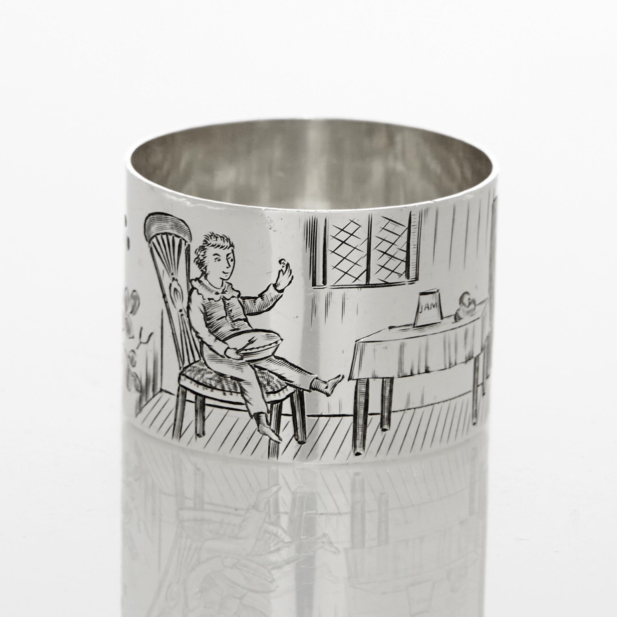 English Rare Set of Nursery Rhyme Silver Napkin Rings