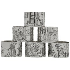 Used Rare Set of Nursery Rhyme Silver Napkin Rings