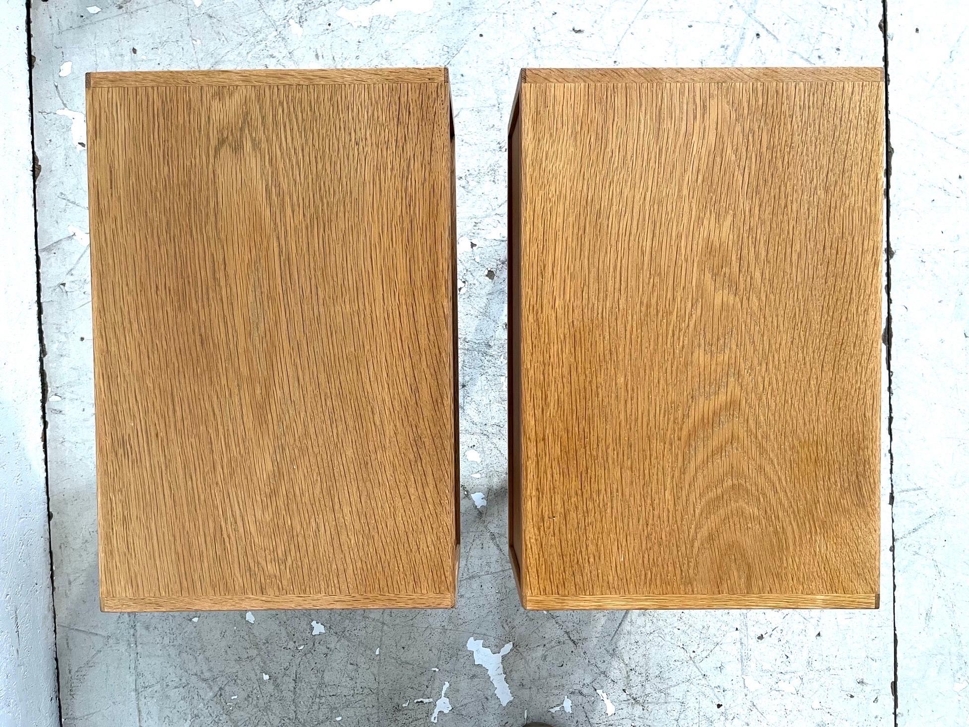 A beautiful rare set of original well preserved Poul Volther oak nightstands from the 1960´s. The set will last for centuries in the right household. Danish design enduring simplicity and difficult to find again.