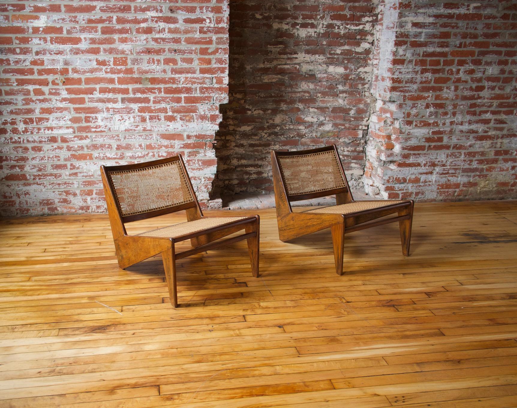 Modern Rare Set of Pierre Jeanneret Kangaroo Chairs  For Sale