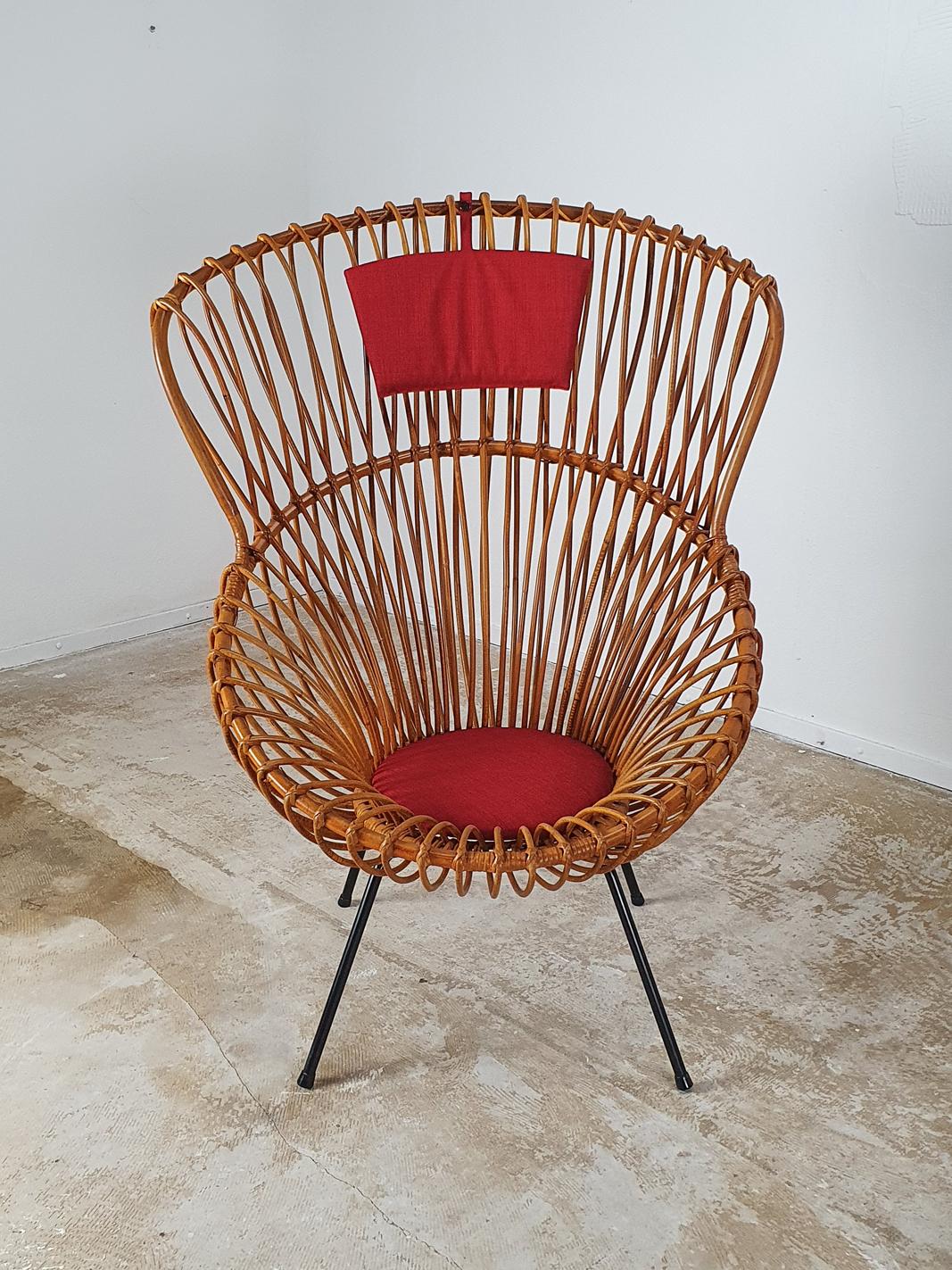 Rare set of rattan chairs by Rohé Noordwolde, 1960s.