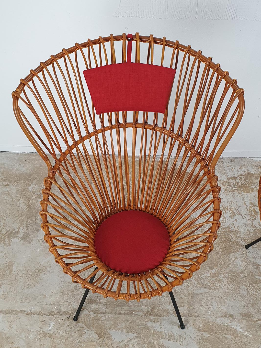 Mid-20th Century Rare Set of Rattan Chairs by Rohé Noordwolde