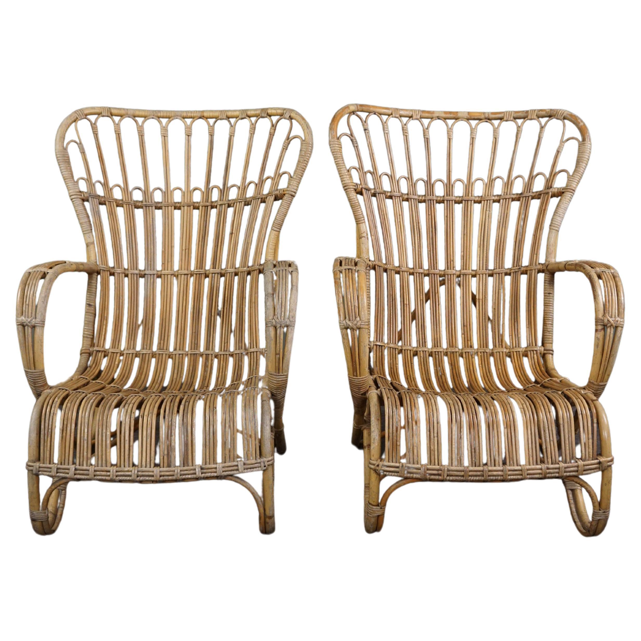 Rare Set of Rattan Dutch Design Belse 8 armchairs, 1950