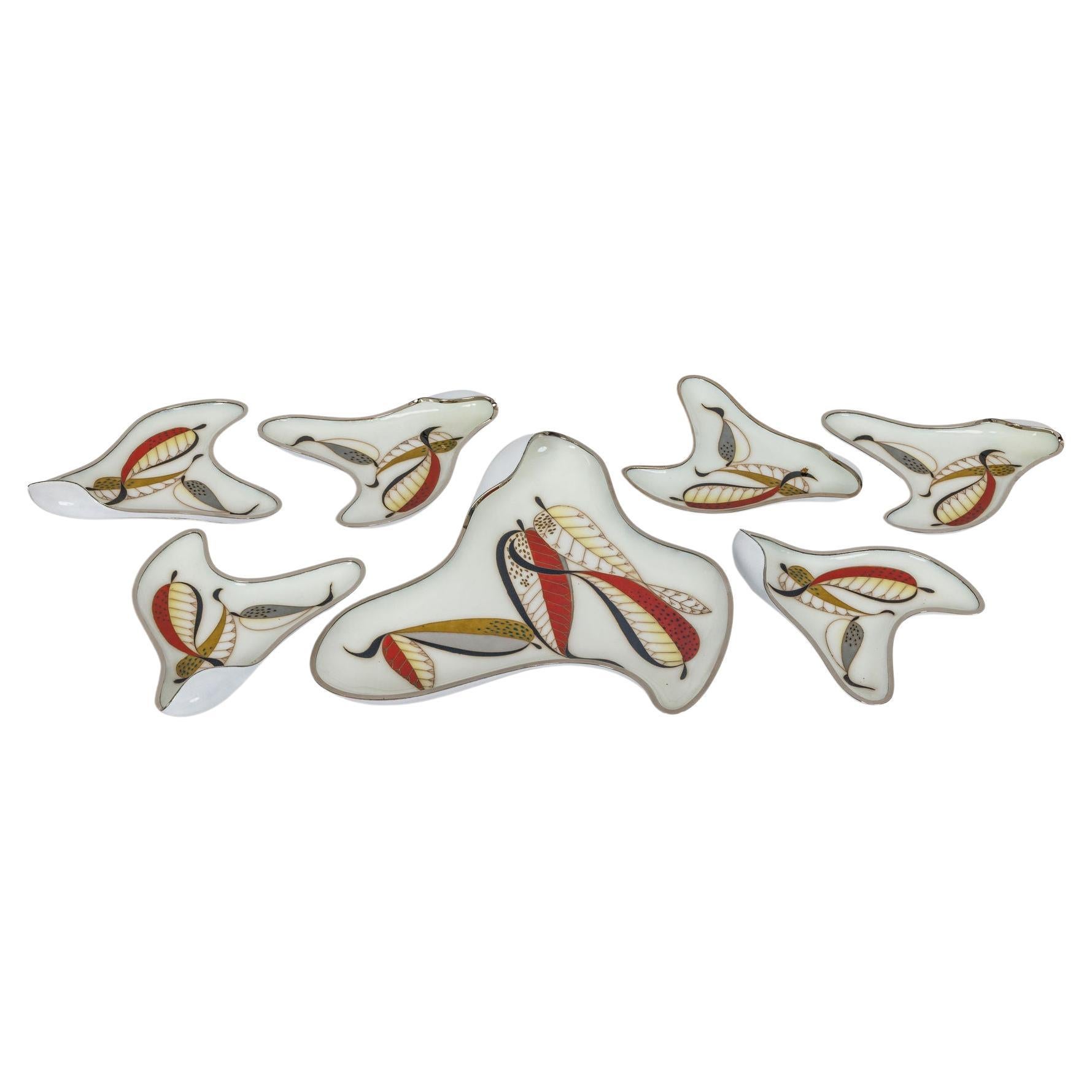 Seltener Satz von sieben japanischen Cloisonné-Emaille-Sashimi-Tellern in Box, Ando Jubei im Angebot