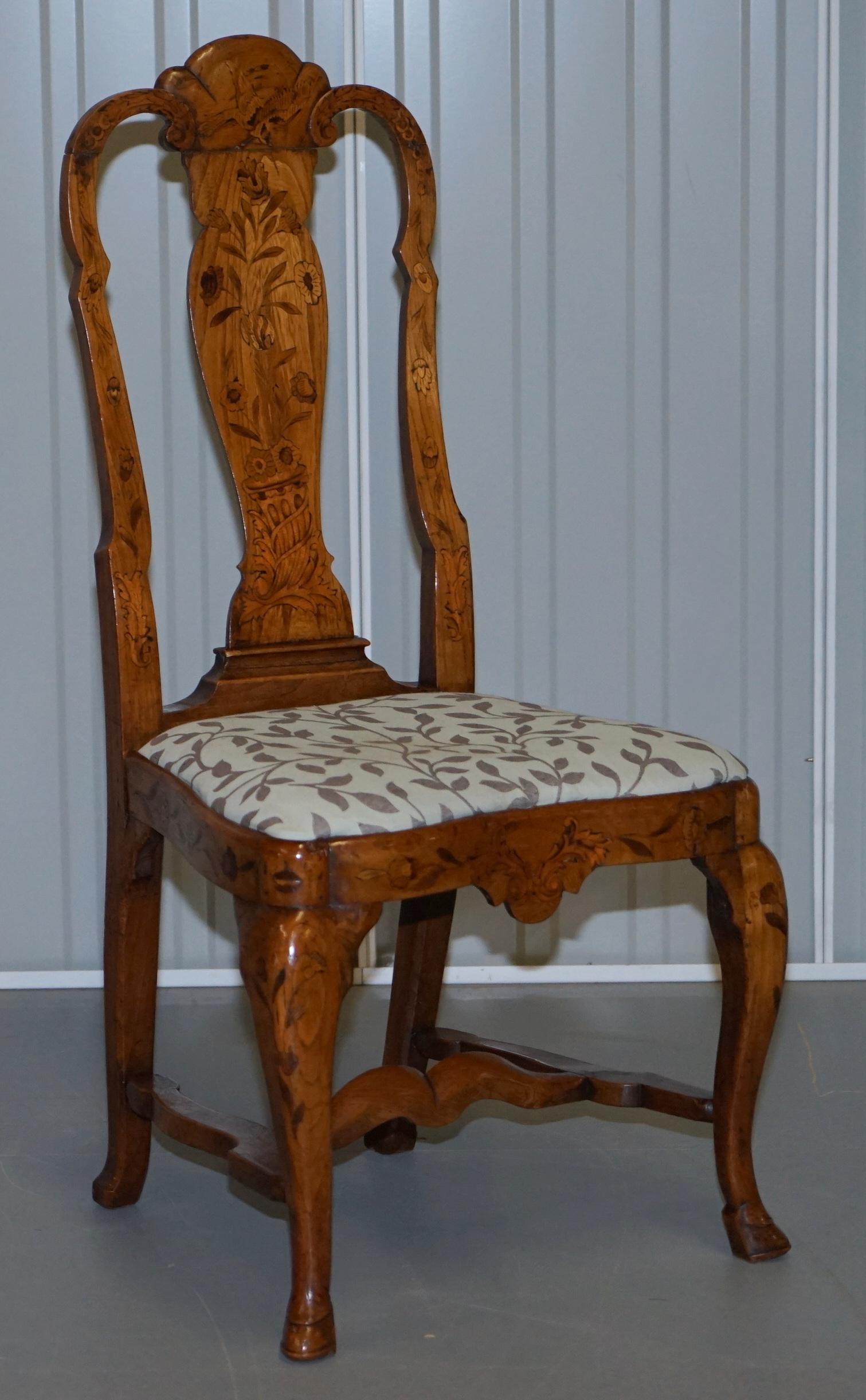 Rare Set of Six 18th Century circa 1760 Dutch Elm Marquetry Inlaid Dining Chairs For Sale 11