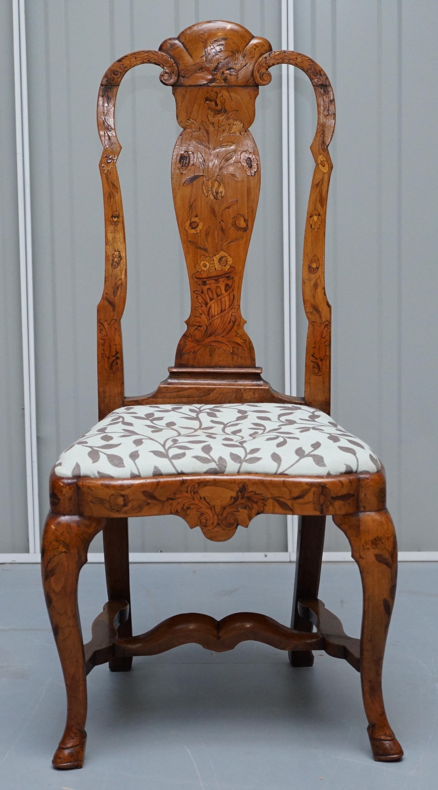 Rare Set of Six 18th Century circa 1760 Dutch Elm Marquetry Inlaid Dining Chairs For Sale 12