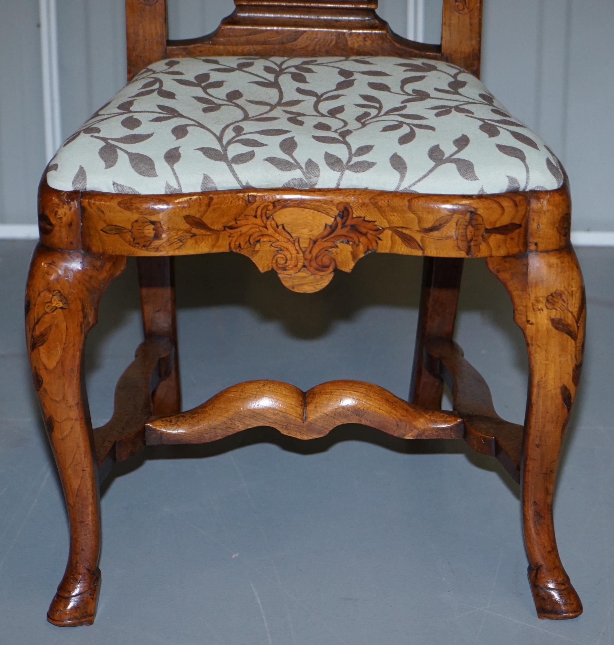 Rare Set of Six 18th Century circa 1760 Dutch Elm Marquetry Inlaid Dining Chairs For Sale 13