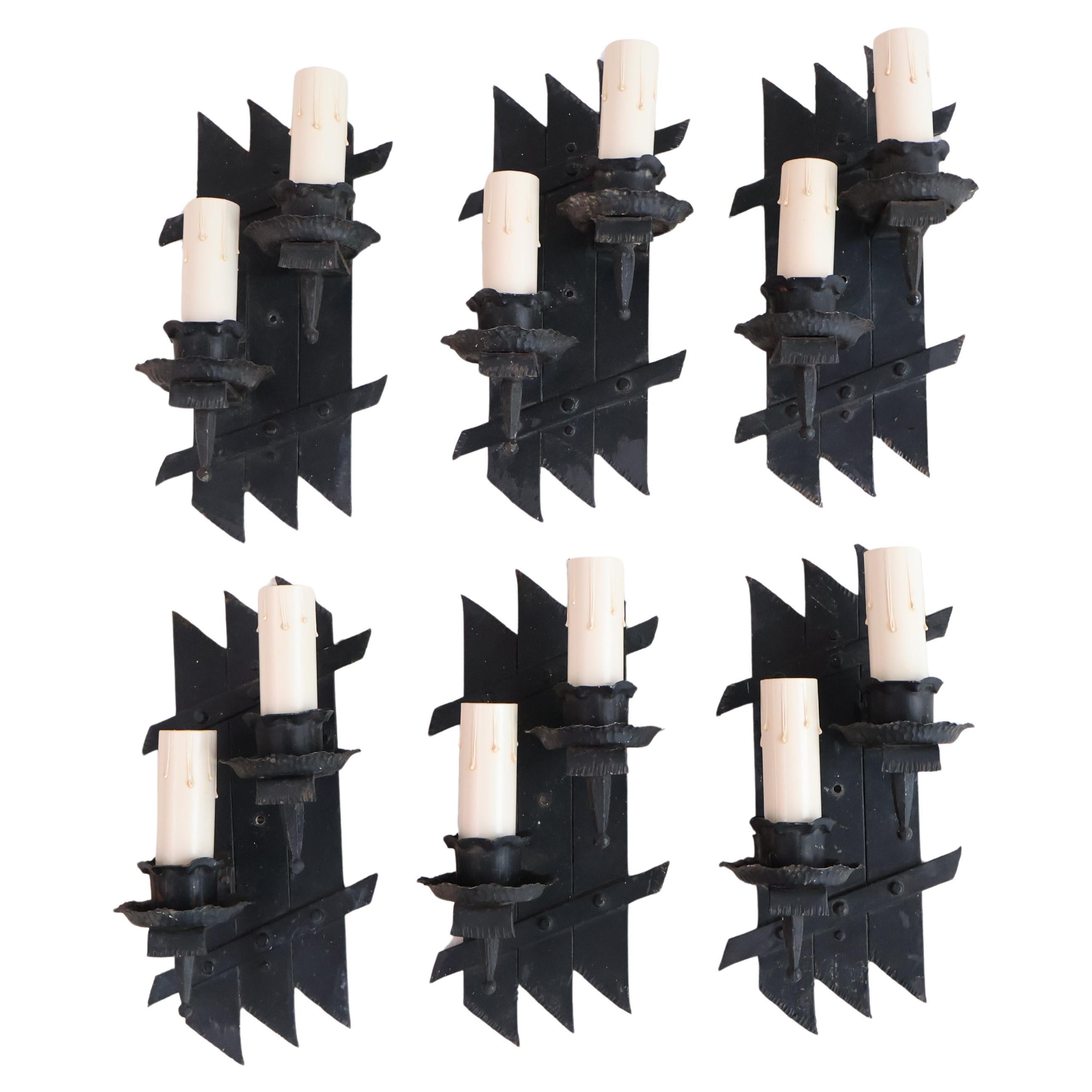 raro set di sei appliques in ferro del 1900