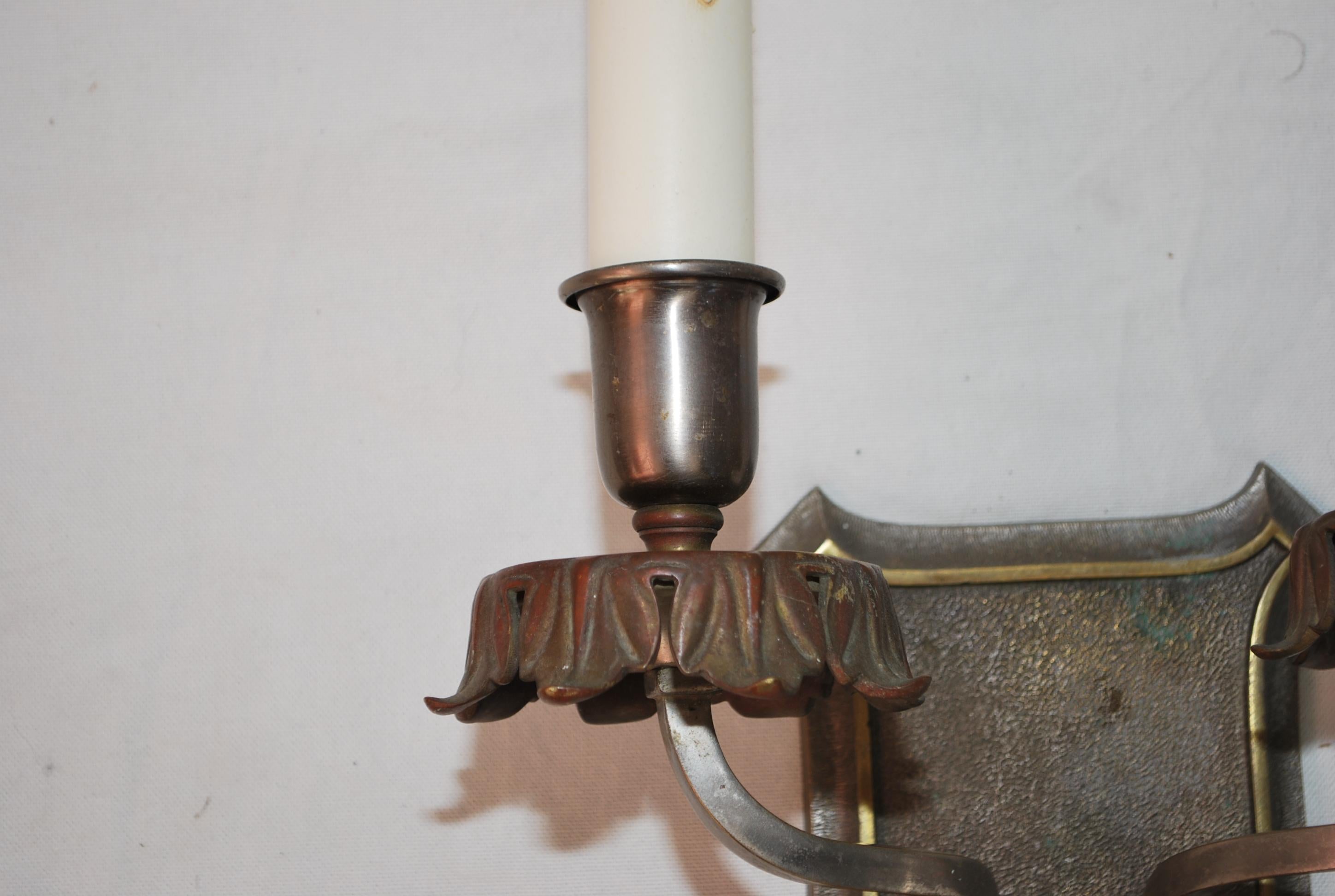 American Rare set of six 1920's brass and silver sconces For Sale