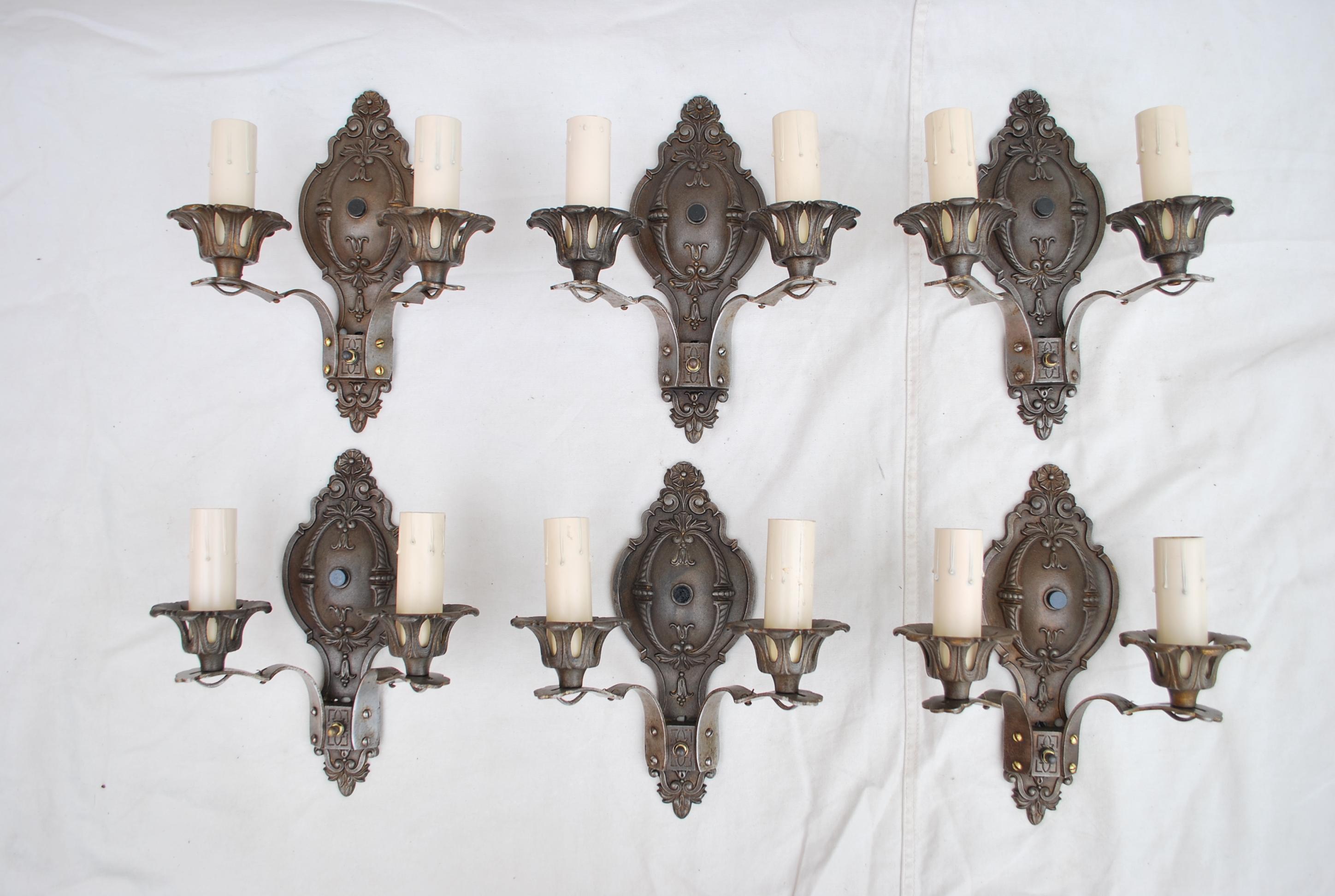 Early 20th Century Rare Set of Six 1920s Iron Sconces  ( four are sold ) For Sale