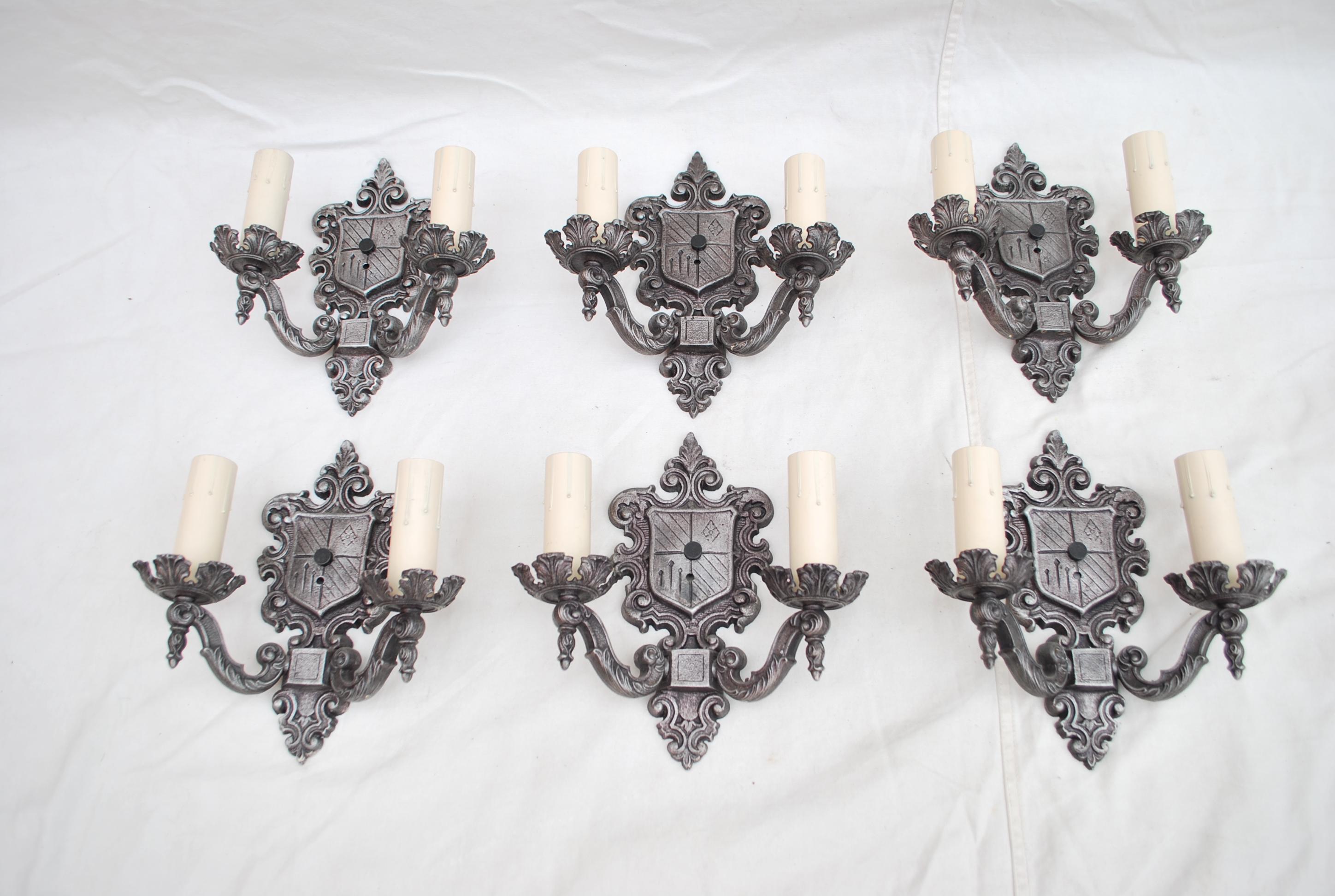 American Rare Set of Six 1920s Sconces For Sale