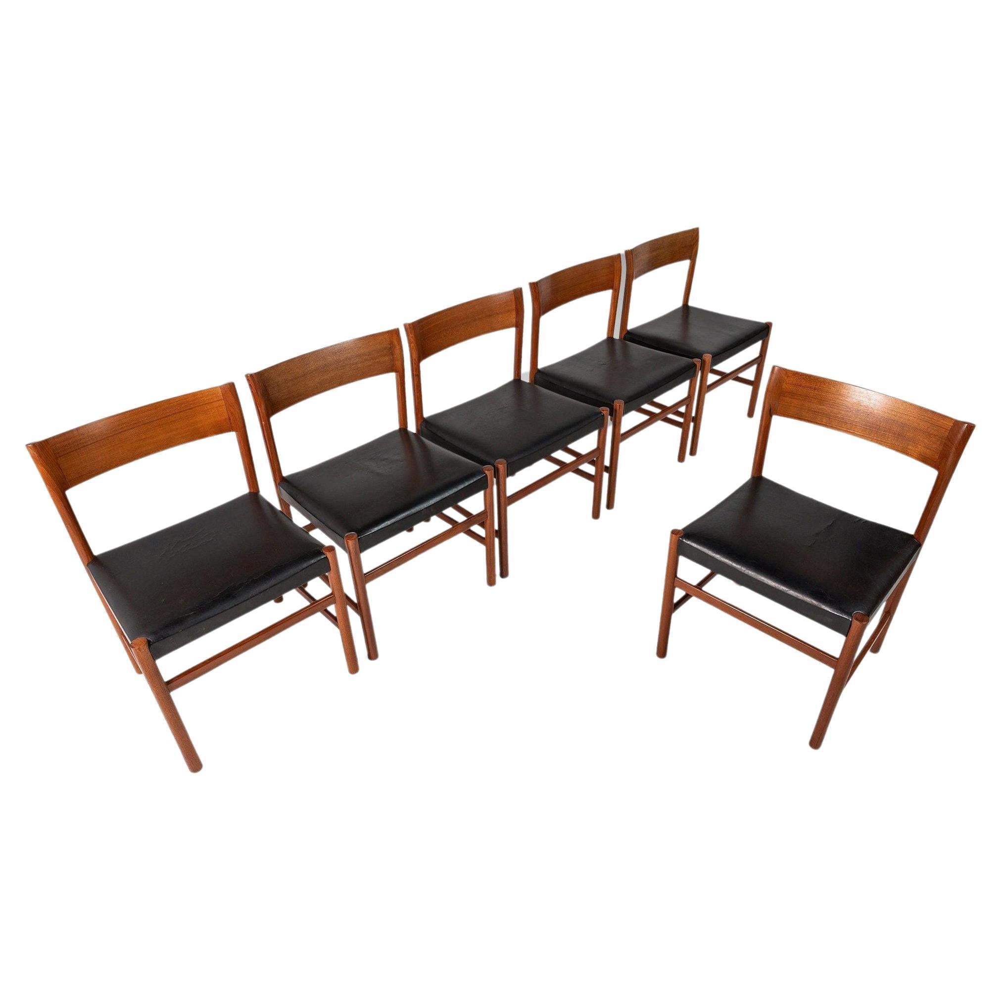Satz von sechs ''6'' Esszimmerstühlen „Modell 9'' von Arne Halvorsen für L. Jacobsen, 1960er Jahre im Angebot