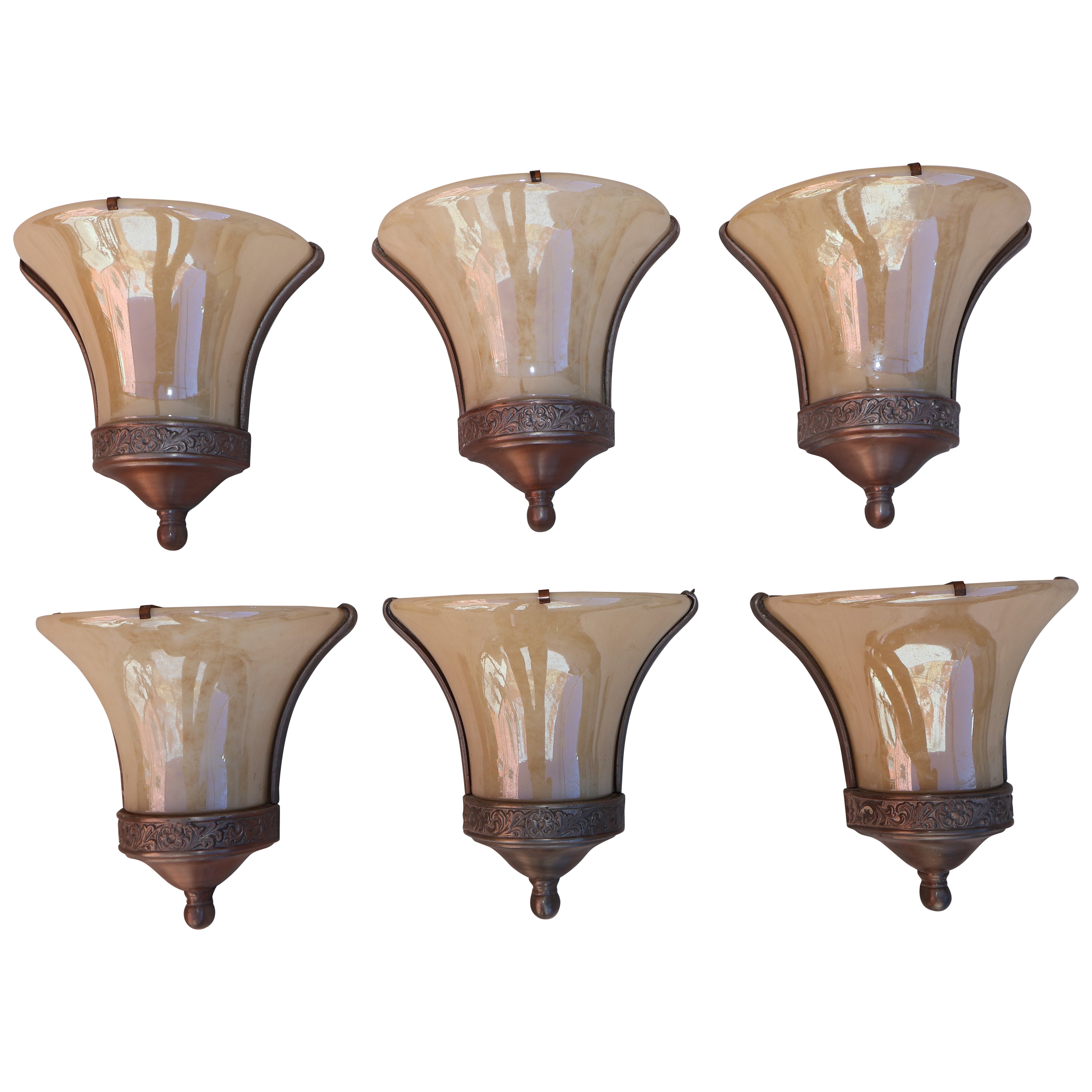 Rare set of six Art Deco sconces