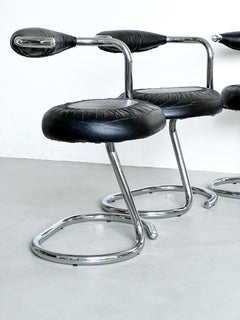 6 "Cobra" Space Age Dining Chairs by Giotto Stoppino, Chrome & Leather