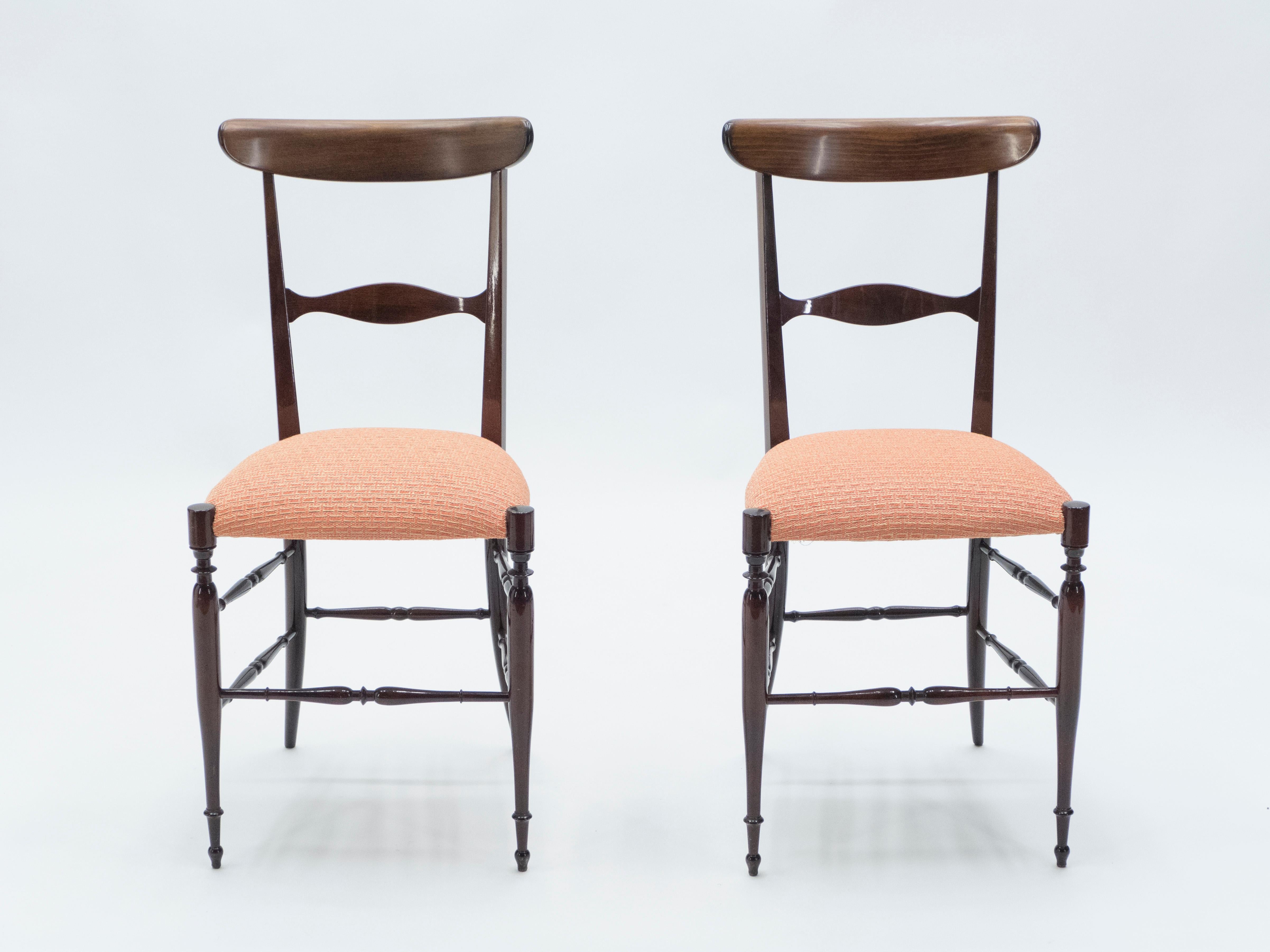 Rare Set of Six Campanino Chiavari Walnut Chairs by Fratelli Levaggi, 1950 For Sale 3