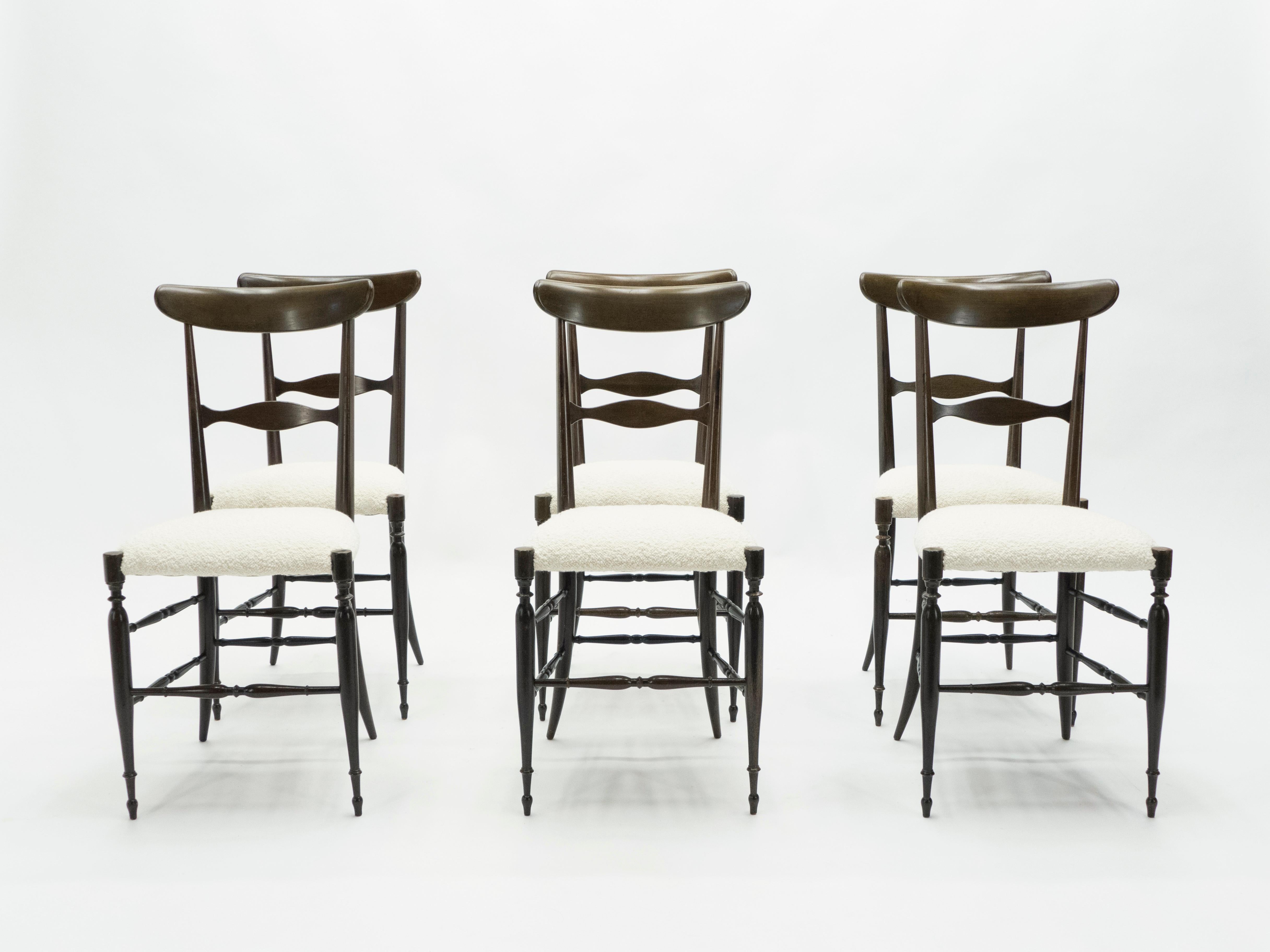 Rare Set of Six Campanino Chiavari Walnut Chairs by Fratelli Levaggi, 1950 For Sale 7