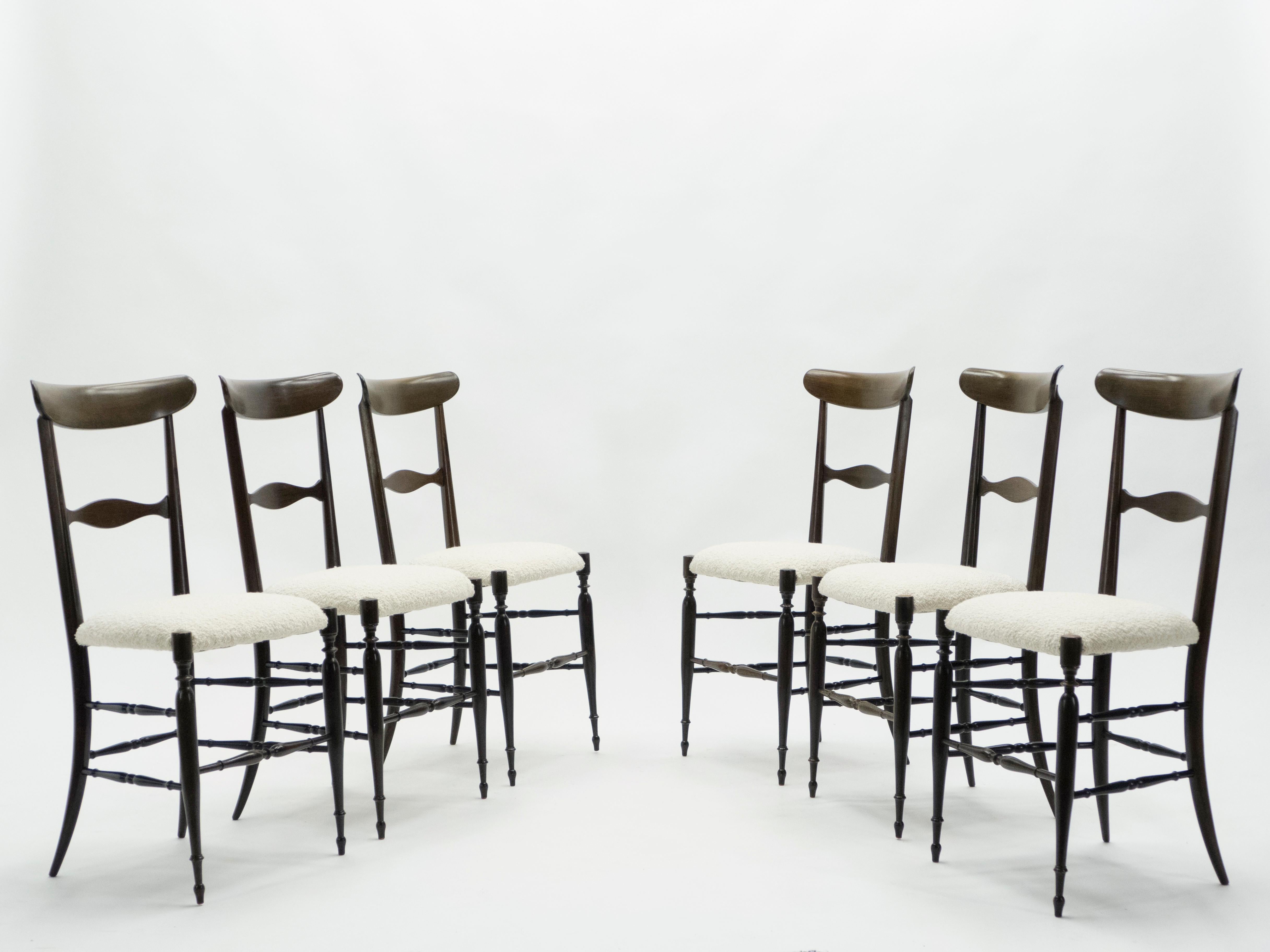 Rare Set of Six Campanino Chiavari Walnut Chairs by Fratelli Levaggi, 1950 For Sale 8
