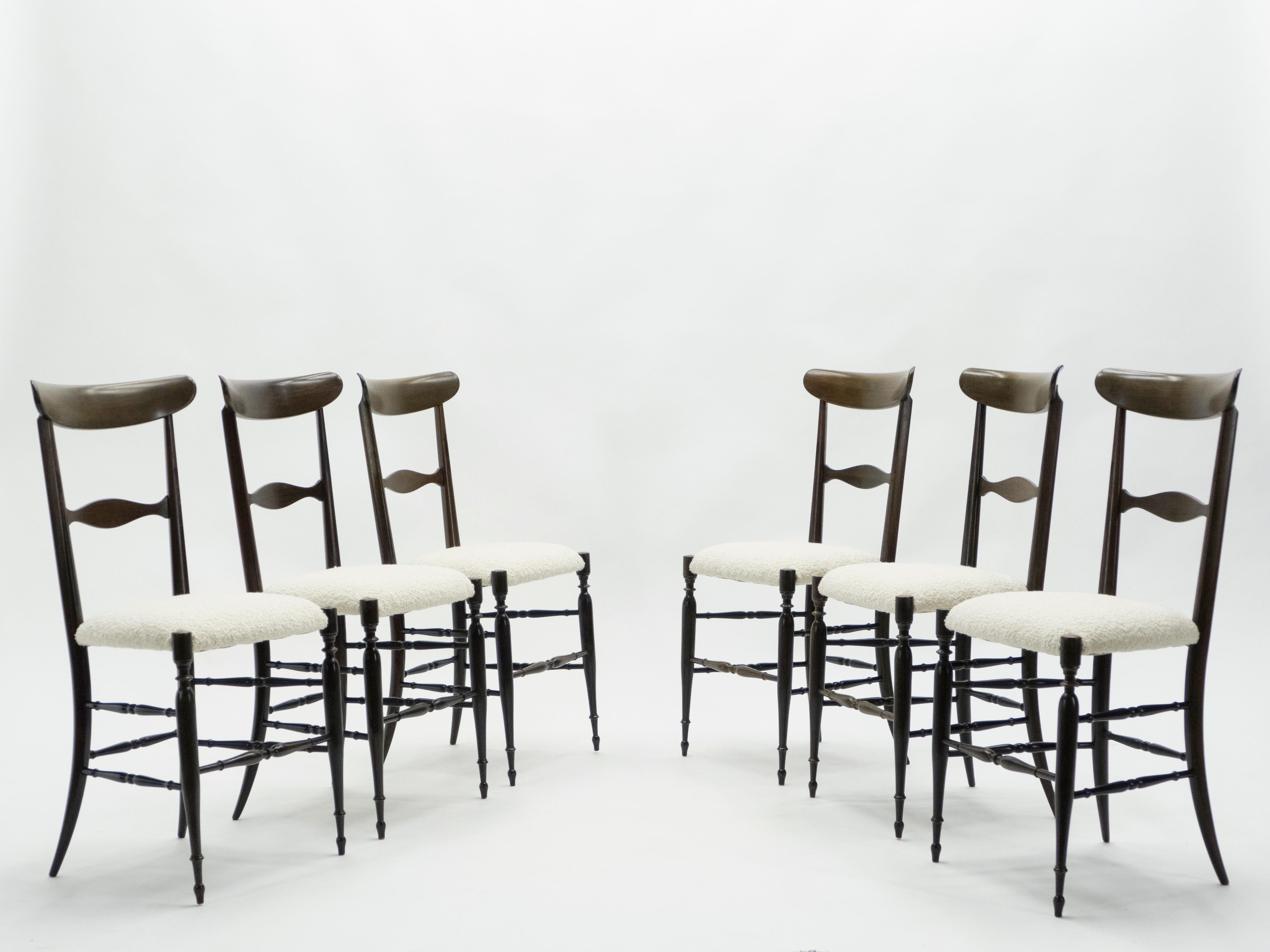 Raro set di sei sedie in noce Campanino Chiavari dei Fratelli Levaggi, 1950 in vendita 7