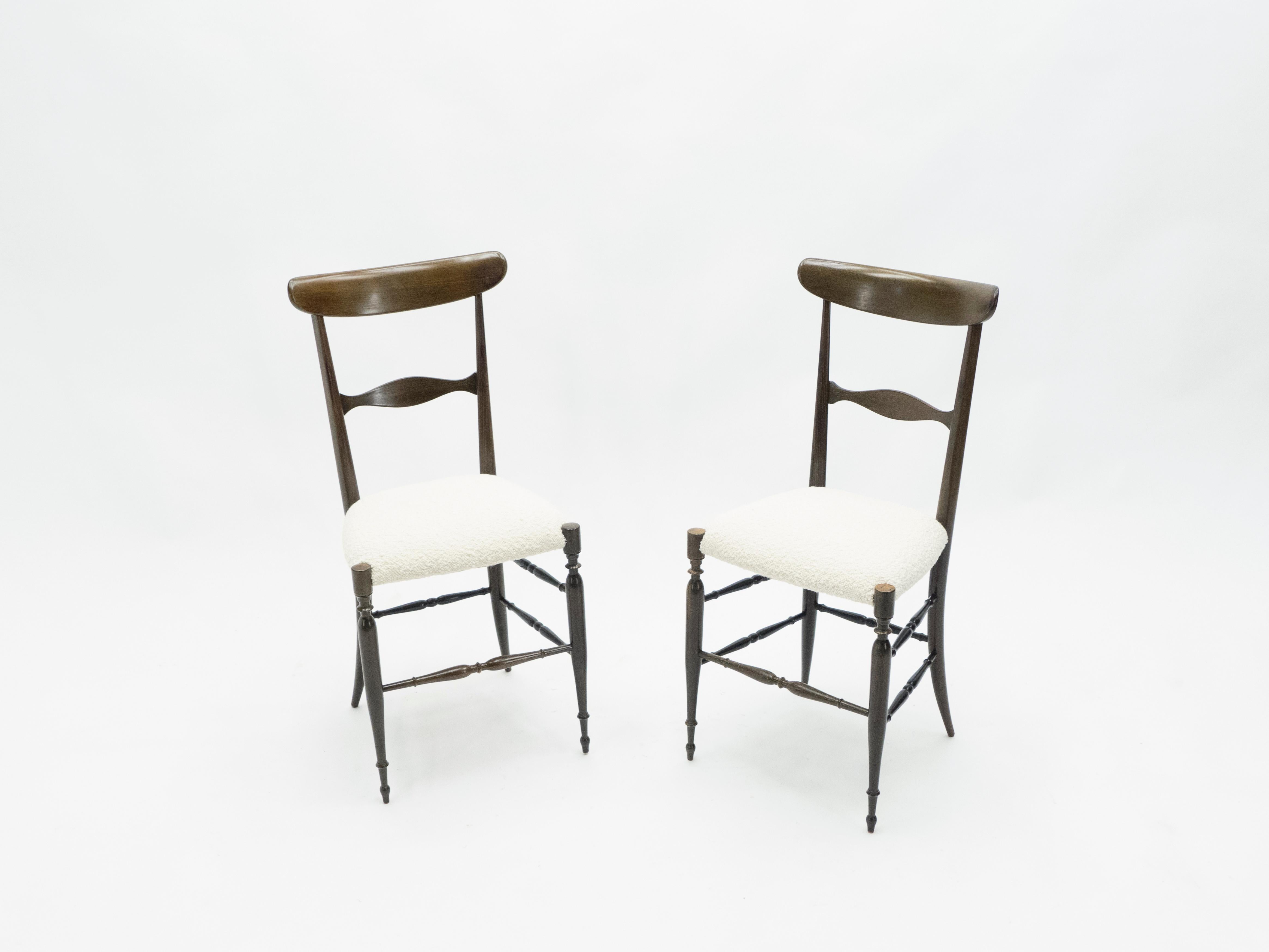 Italiano Raro set di sei sedie in noce Campanino Chiavari dei Fratelli Levaggi, 1950 in vendita
