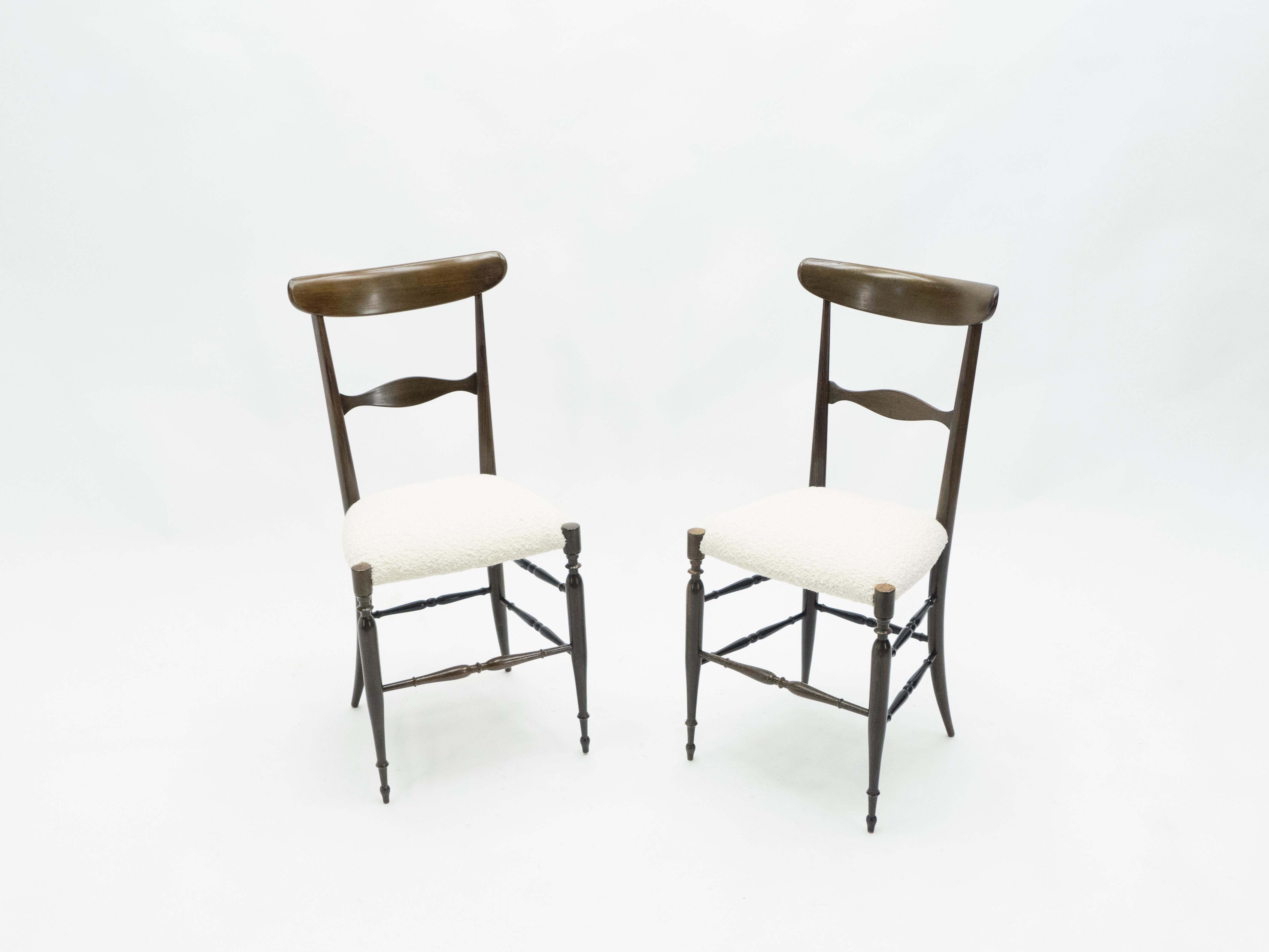 Italian Rare Set of Six Campanino Chiavari Walnut Chairs by Fratelli Levaggi, 1950 For Sale