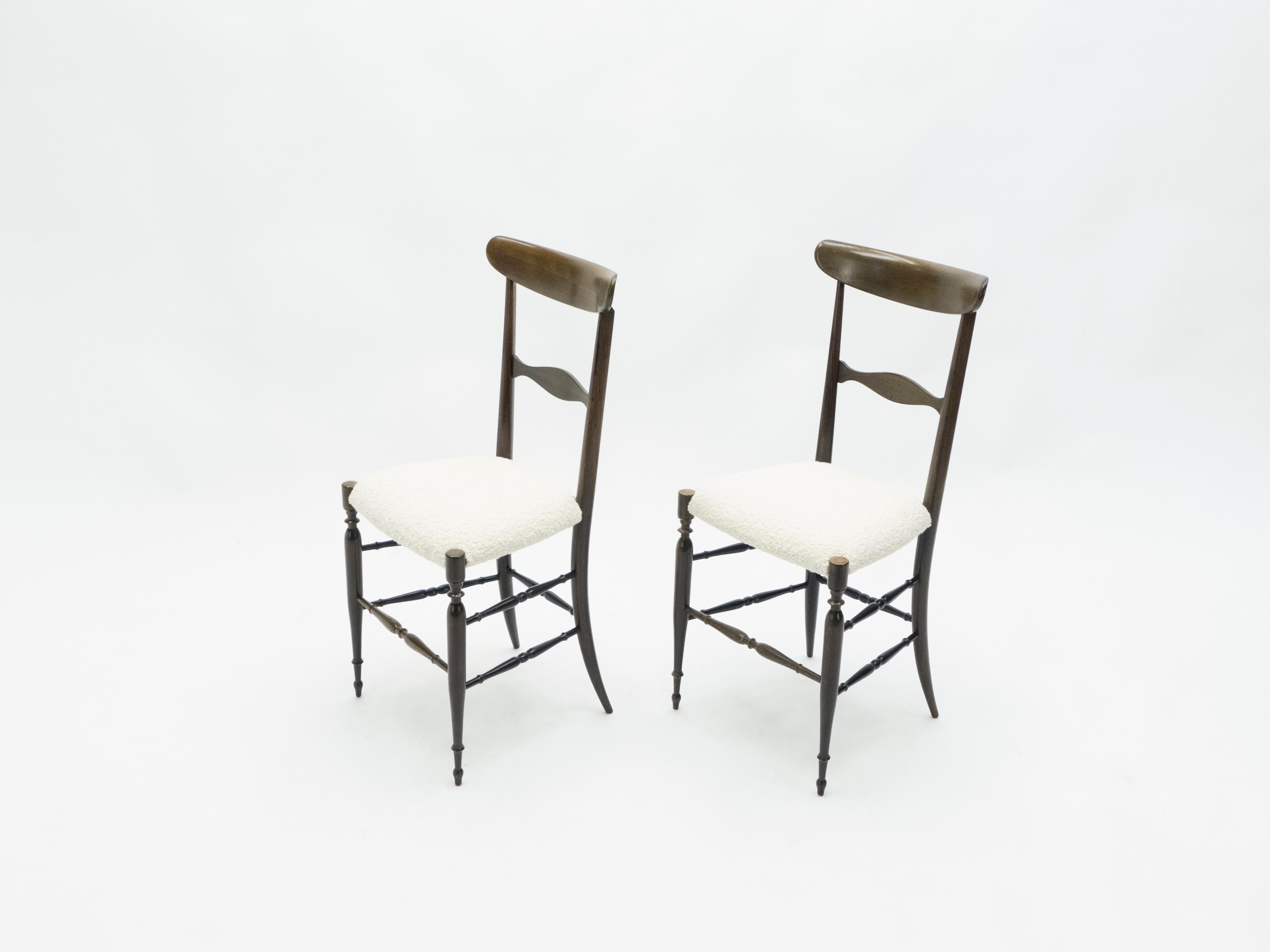 Seltener Satz von sechs Campanino Chiavari-Stühlen aus Nussbaumholz von Fratelli Levaggi, 1950 im Zustand „Gut“ im Angebot in Paris, IDF