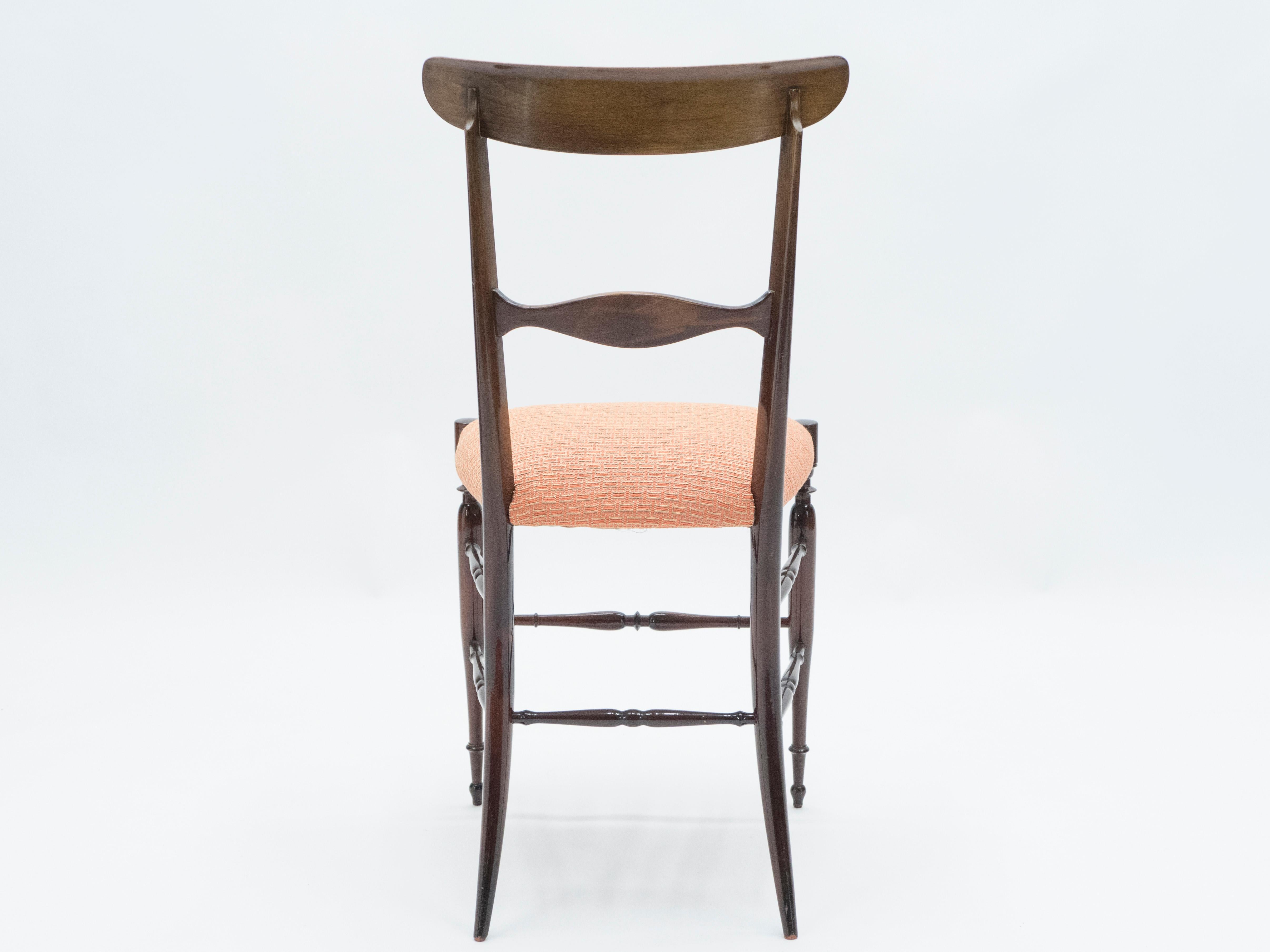 Rare Set of Six Campanino Chiavari Walnut Chairs by Fratelli Levaggi, 1950 For Sale 1