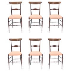 Vintage Rare Set of Six Campanino Chiavari Walnut Chairs by Fratelli Levaggi, 1950