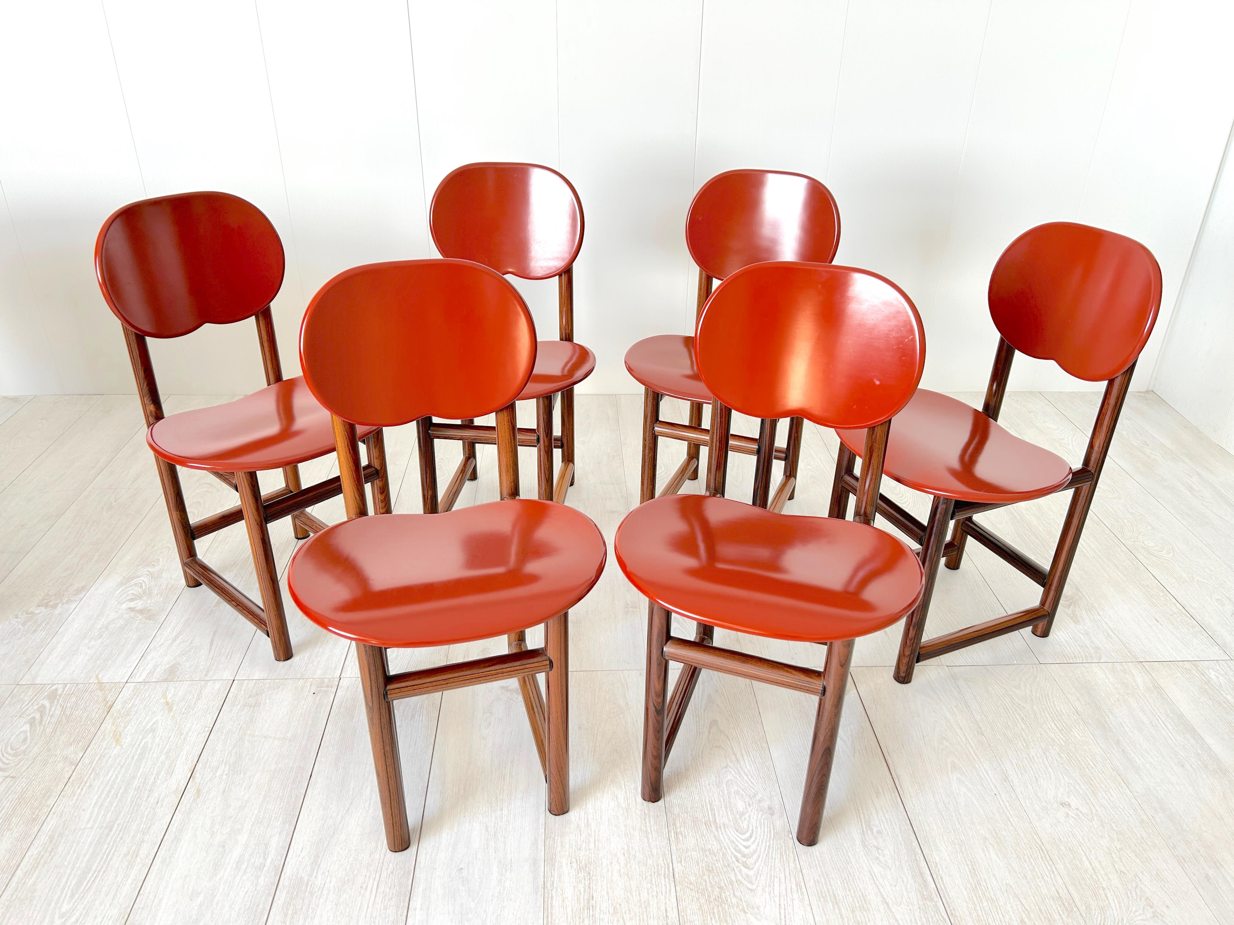 Wood Rare Set of Six Chairs by Afra E Tobia Scarpa, New Harmony Collection, Maxalto For Sale