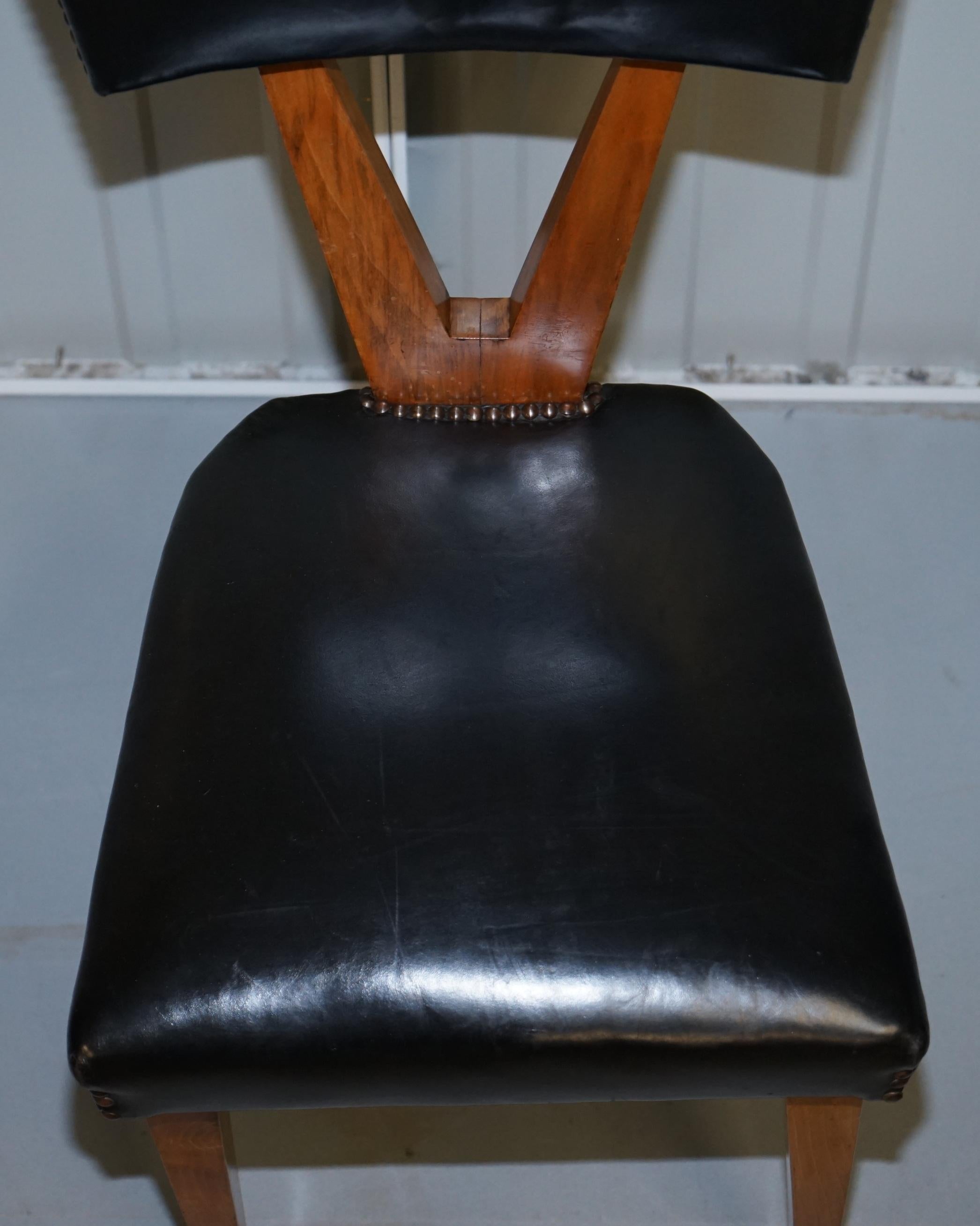 Rare Set of Six circa 1950 Gianni Vigorelli Walnut & Black Leather Dining Chairs 3