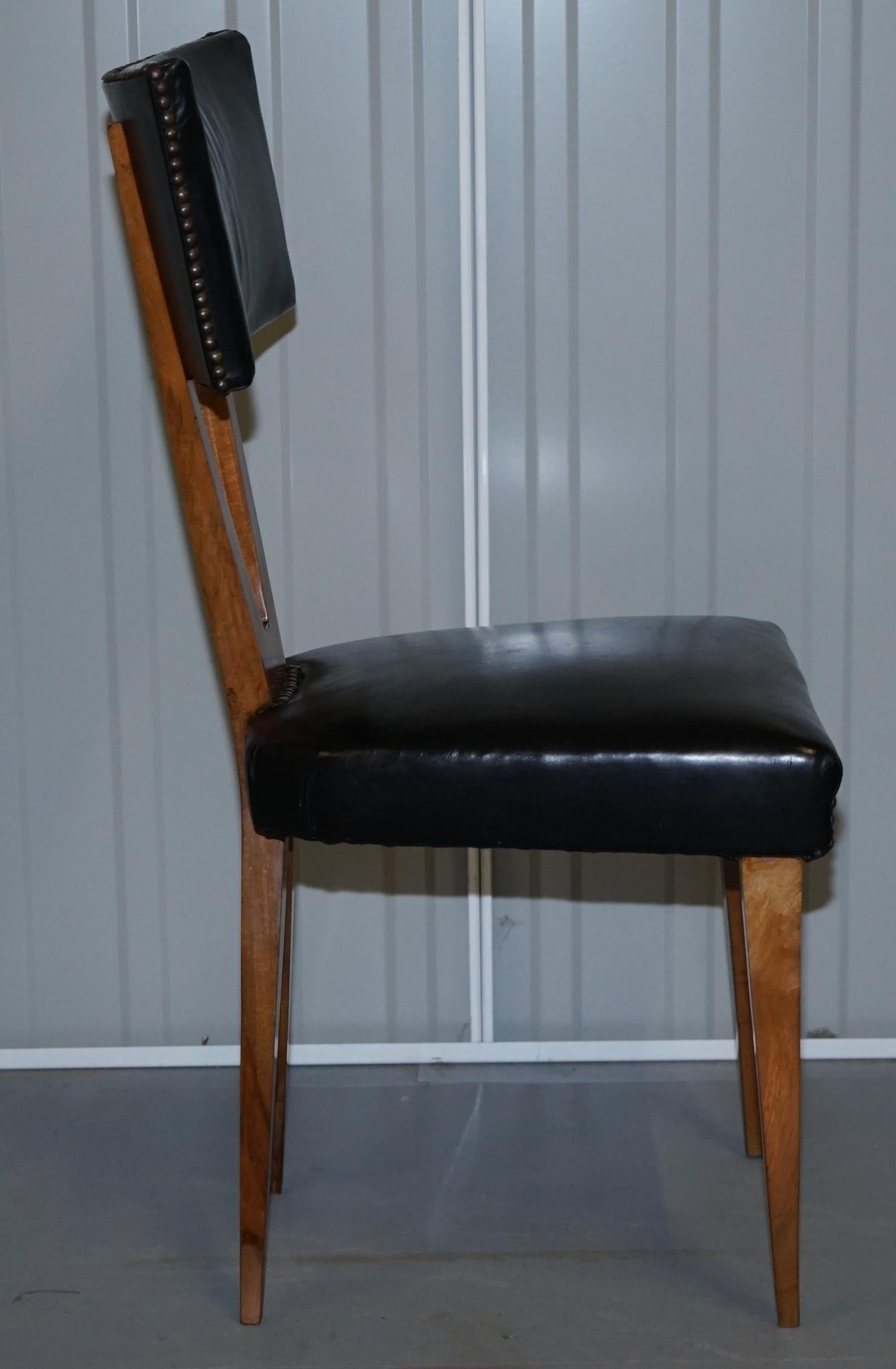 Rare Set of Six circa 1950 Gianni Vigorelli Walnut & Black Leather Dining Chairs 4