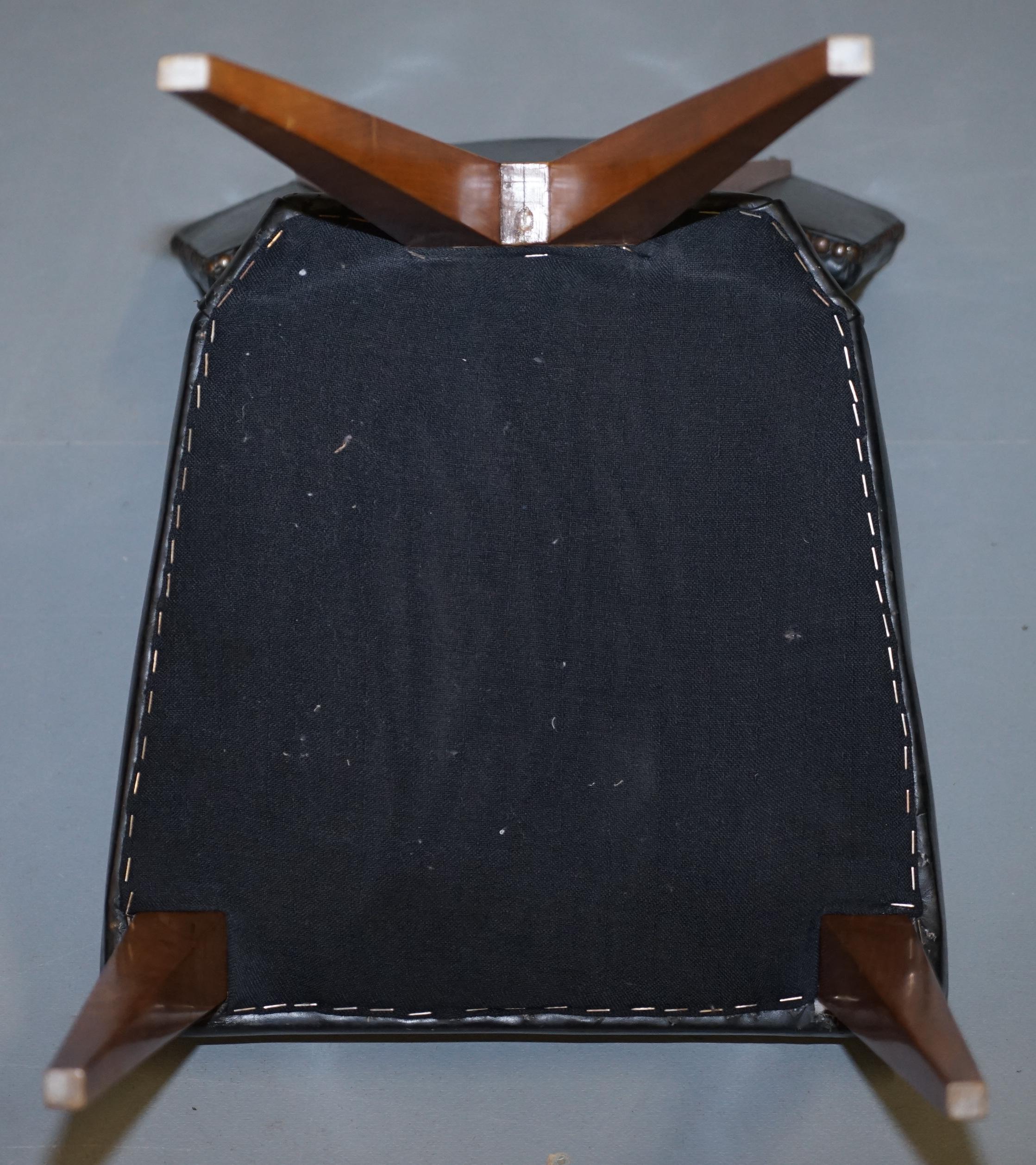 Rare Set of Six circa 1950 Gianni Vigorelli Walnut & Black Leather Dining Chairs 6