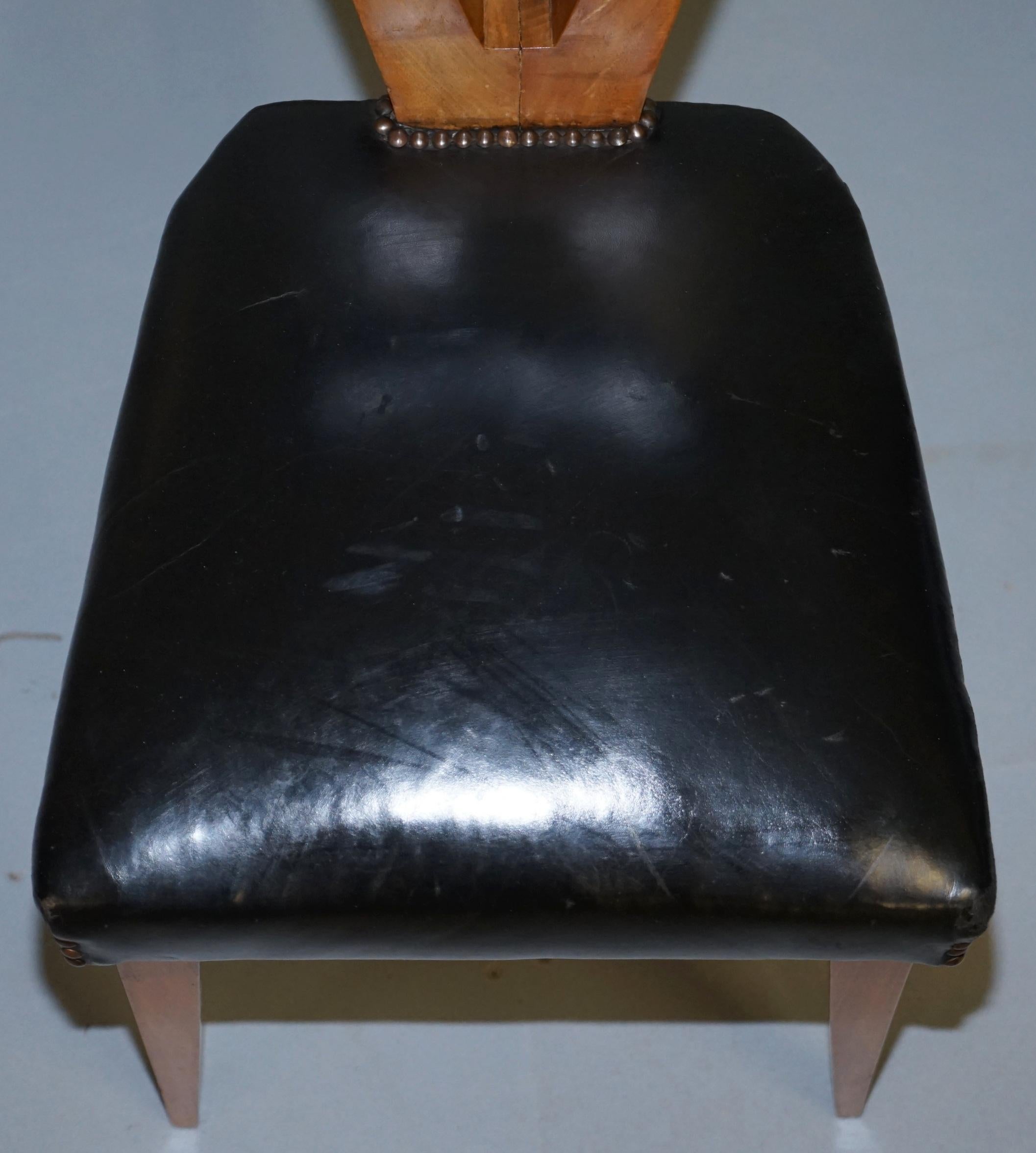 Rare Set of Six circa 1950 Gianni Vigorelli Walnut & Black Leather Dining Chairs 8