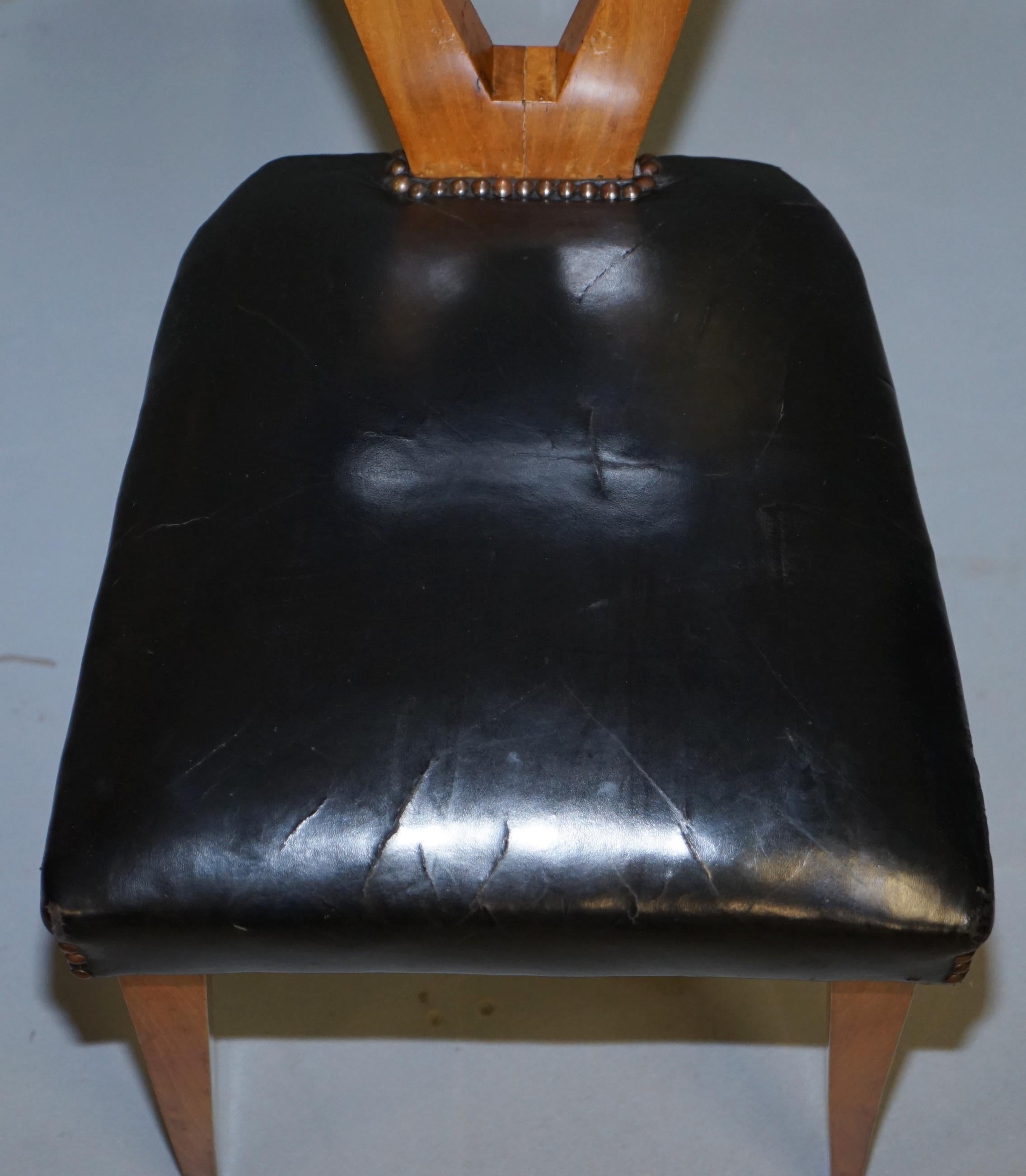 Rare Set of Six circa 1950 Gianni Vigorelli Walnut & Black Leather Dining Chairs 11