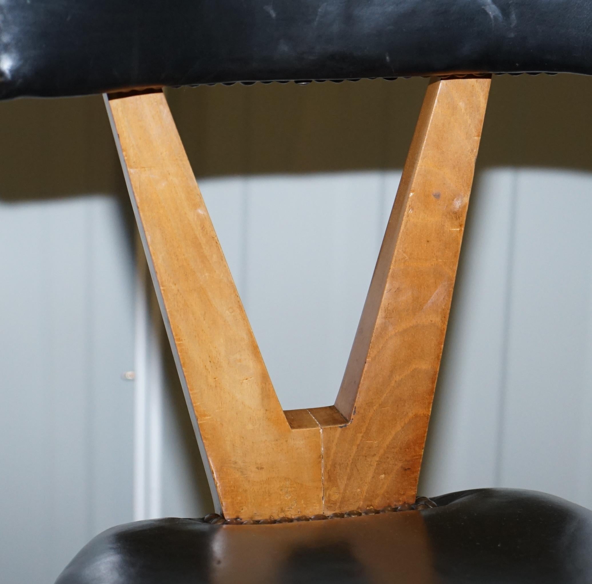 Rare Set of Six circa 1950 Gianni Vigorelli Walnut & Black Leather Dining Chairs 12