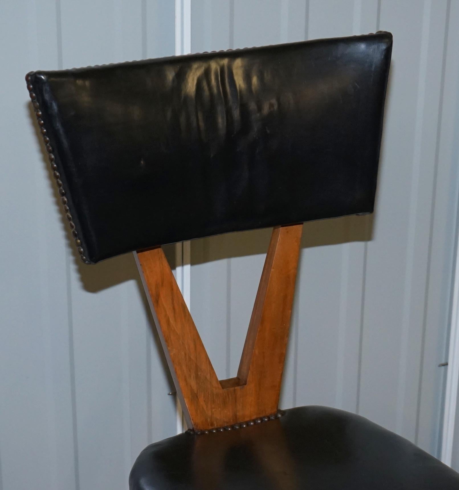 Italian Rare Set of Six circa 1950 Gianni Vigorelli Walnut & Black Leather Dining Chairs