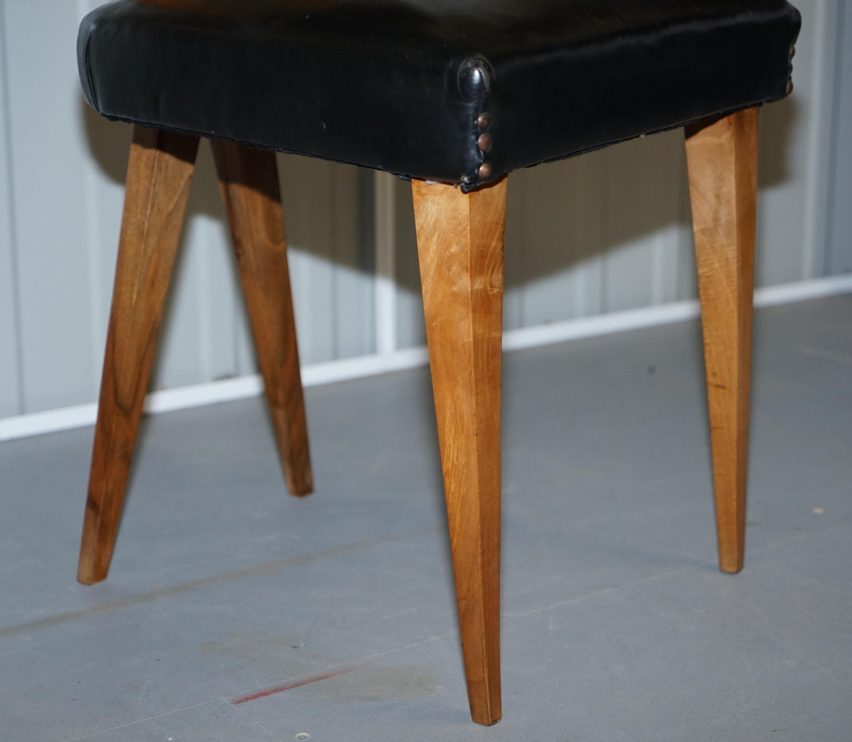 Mid-20th Century Rare Set of Six circa 1950 Gianni Vigorelli Walnut & Black Leather Dining Chairs