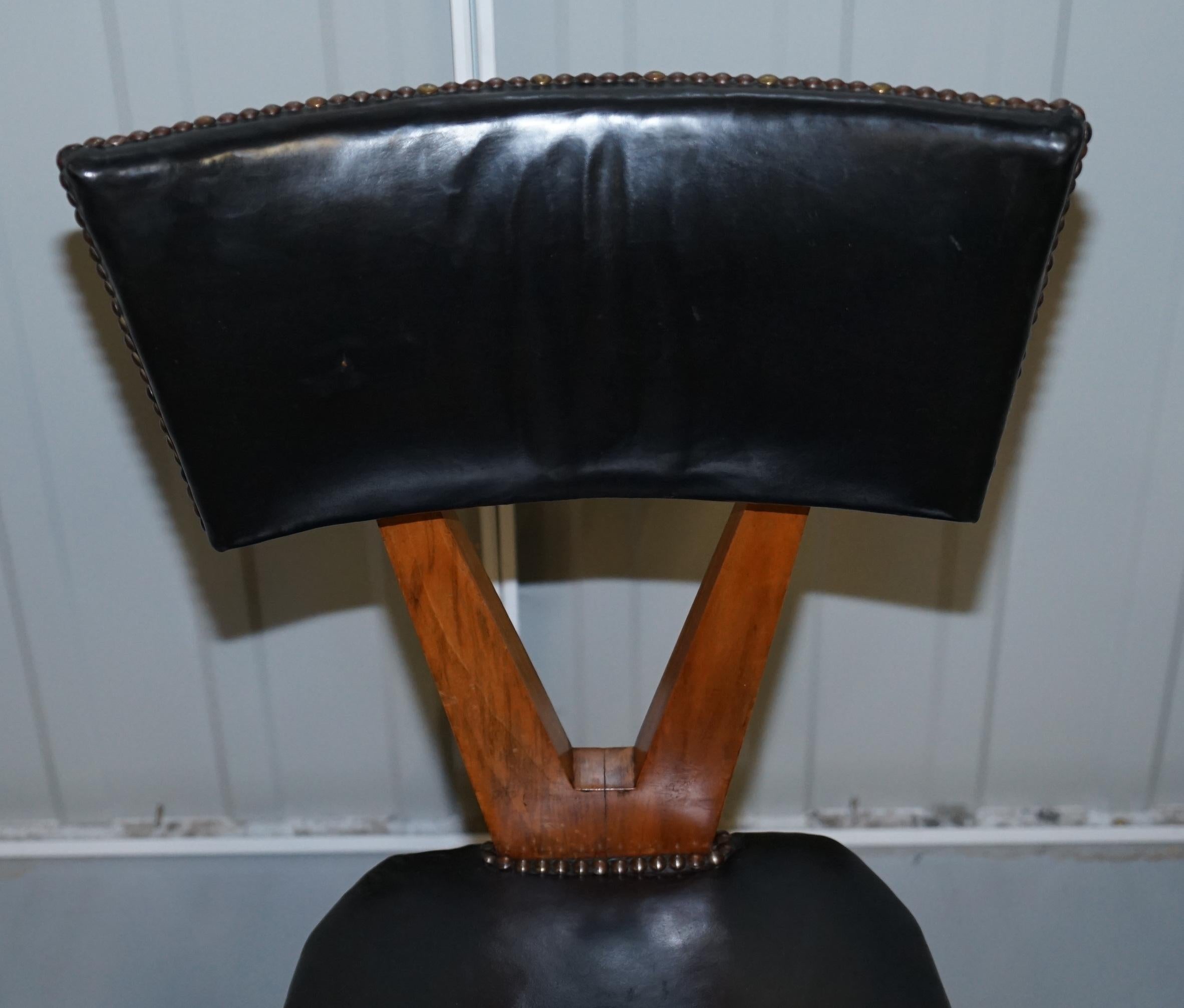 Rare Set of Six circa 1950 Gianni Vigorelli Walnut & Black Leather Dining Chairs 2