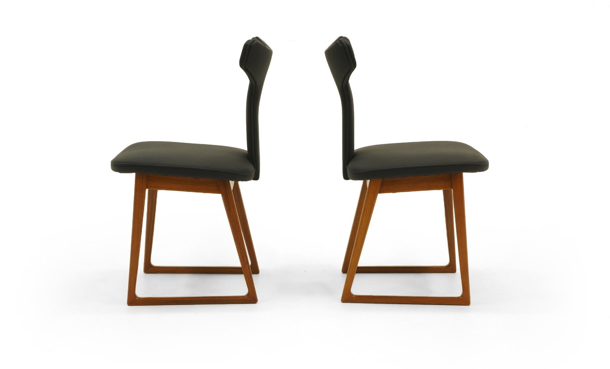 Danish Rare Set of Six Dining Chairs by Arne Vodder for Sibast, Teak and Black Leather