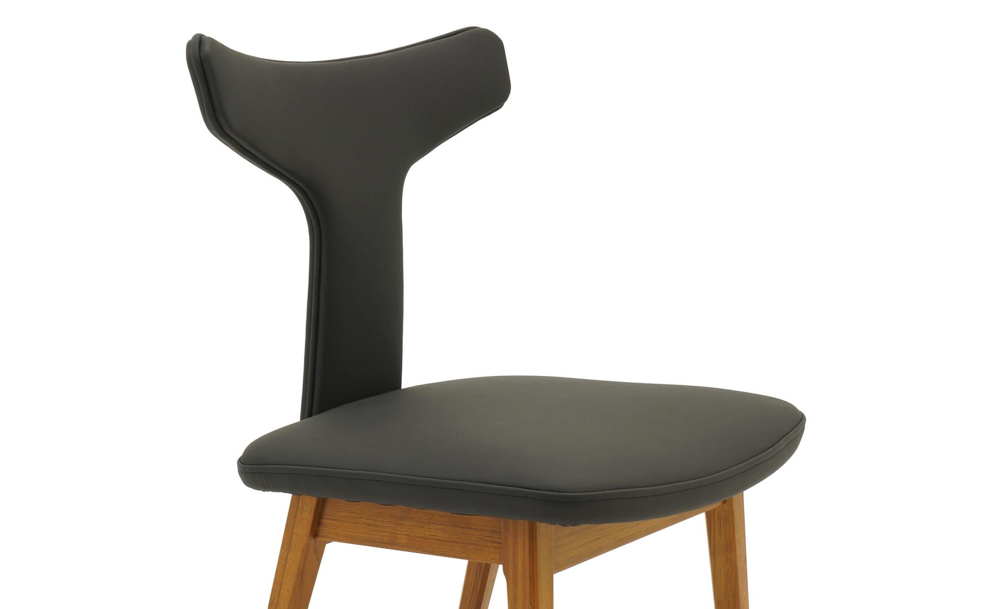 Rare Set of Six Dining Chairs by Arne Vodder for Sibast, Teak and Black Leather 2
