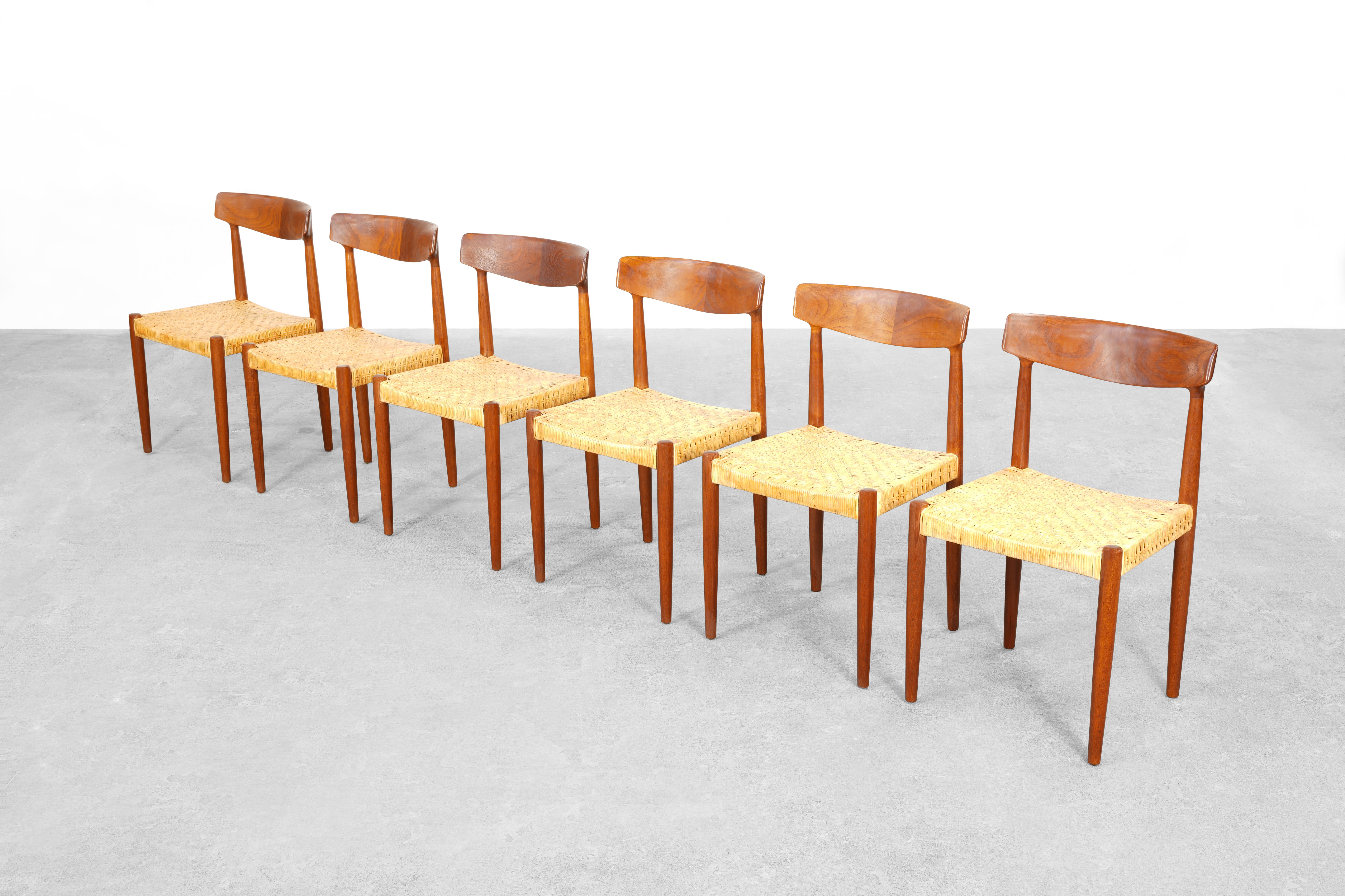 Cane Rare Set of Six Dining Chairs by Knud Faerch Produced by Slagelselse, Denmark For Sale