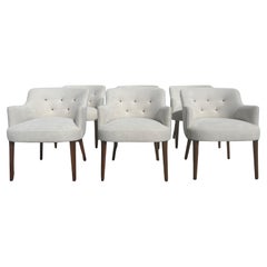 Rare ensemble de six chaises de salle à manger de Robinson-Johnson 1956, tissu, cuir, noyer