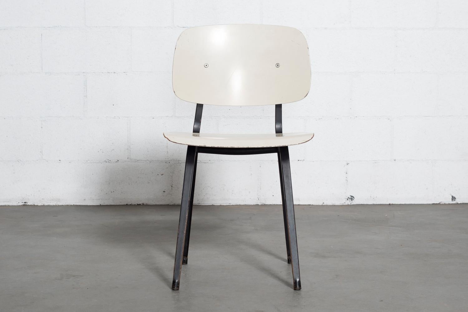 Dutch Rare Set of Six Early Edition Friso Kramer Bone White Revolt Chairs For Sale