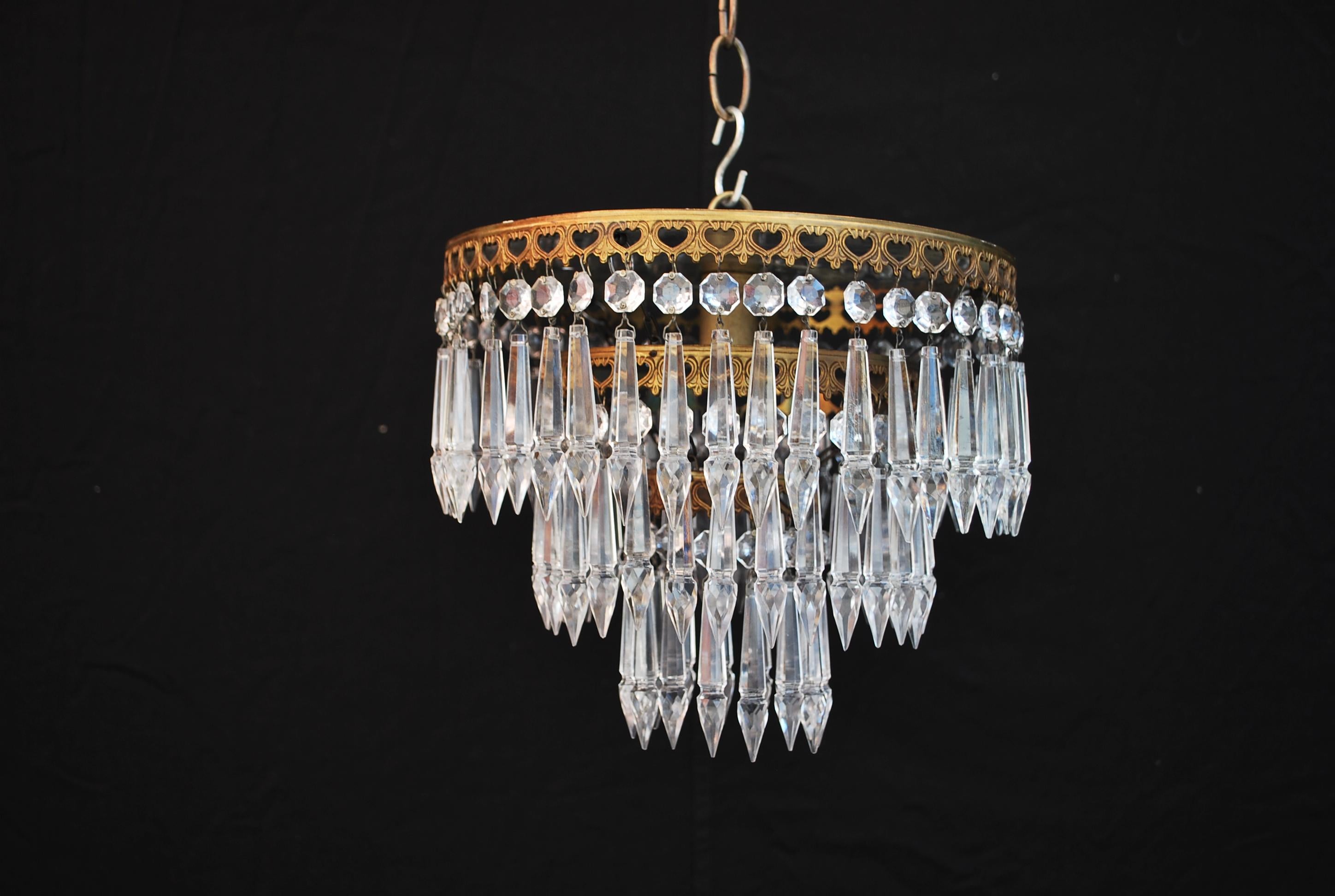 A beautiful and very rare set of six French flush mount lights, the quality of the crystals is amazing, and the details of the small hearts, they came from a hotel in south of France, it is quite rare to have a set of six, the price is for one.