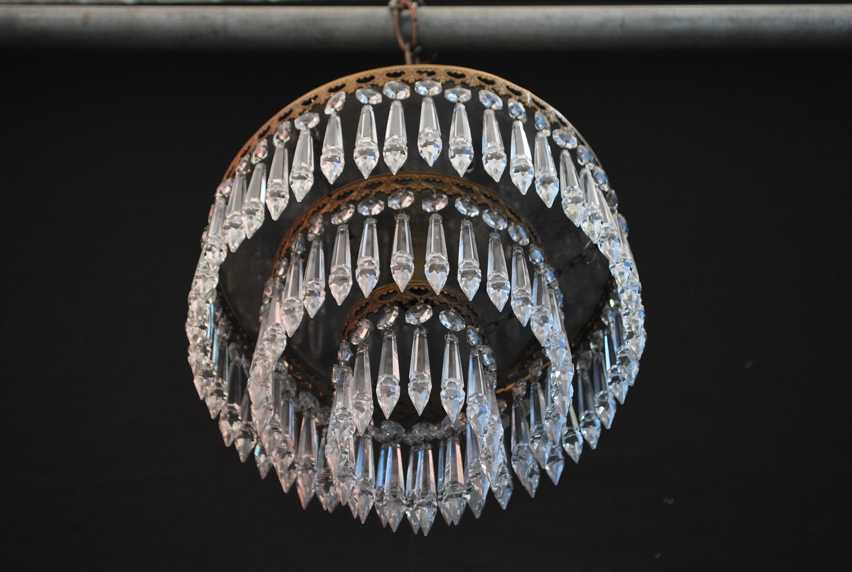 Mid-20th Century Rare Set of Six French Flush Mount Crystals Lights 'Price Is for One' For Sale