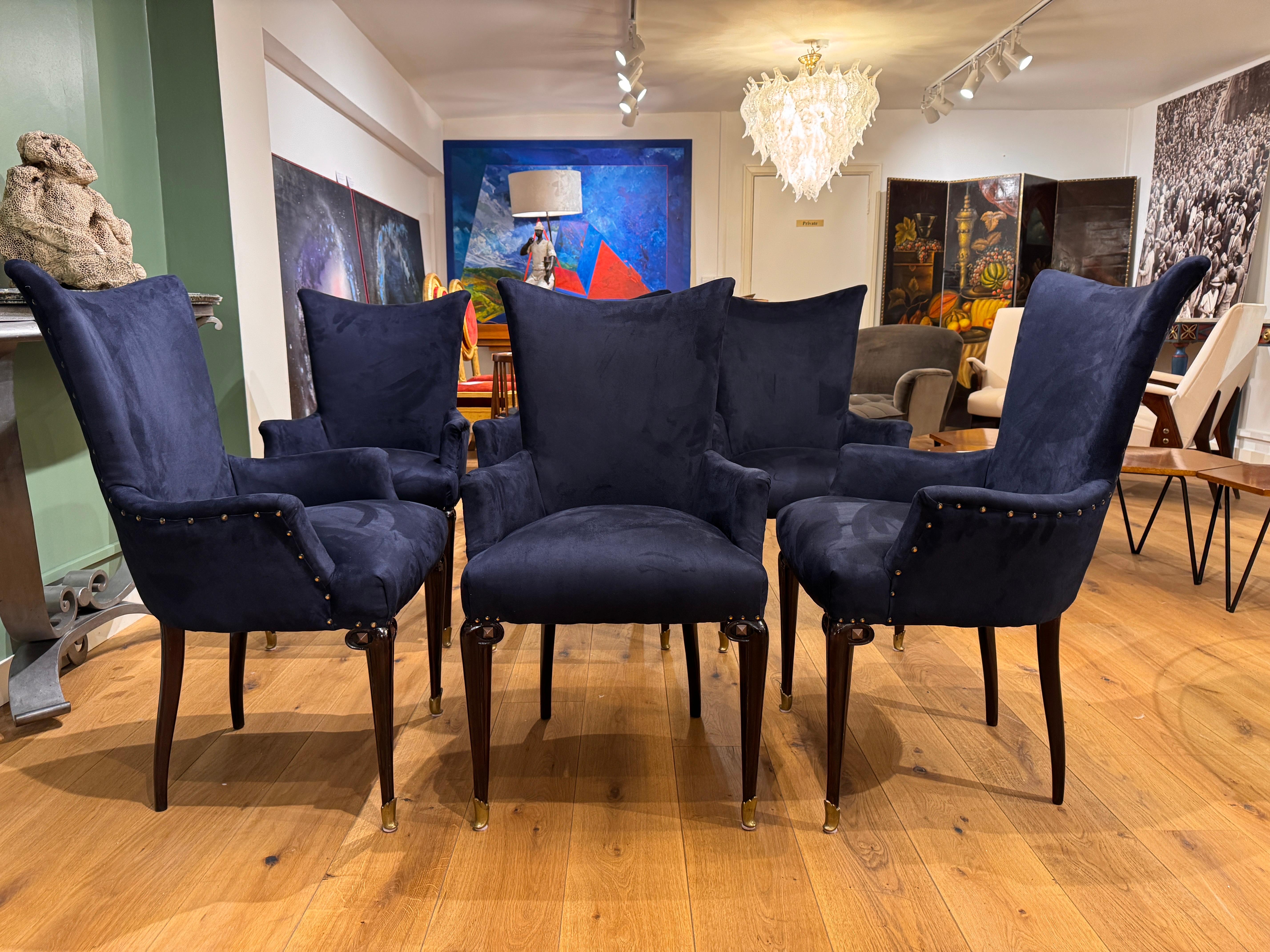 Rare Set of six Italian high back dining chairs with arms For Sale 1
