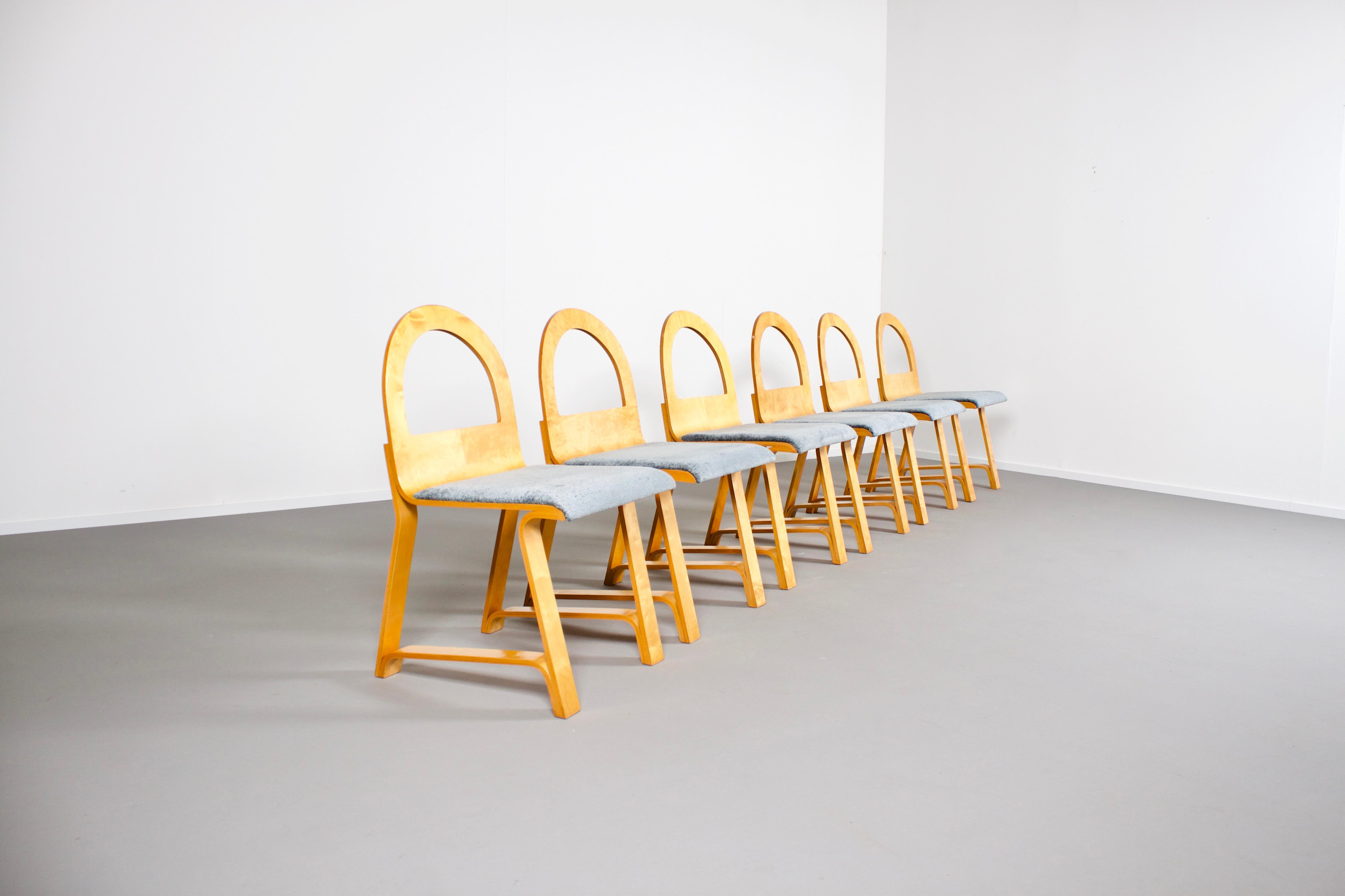 Mid-Century Modern Rare Set of Six Italian Modernist Bent Plywood Dining Chairs