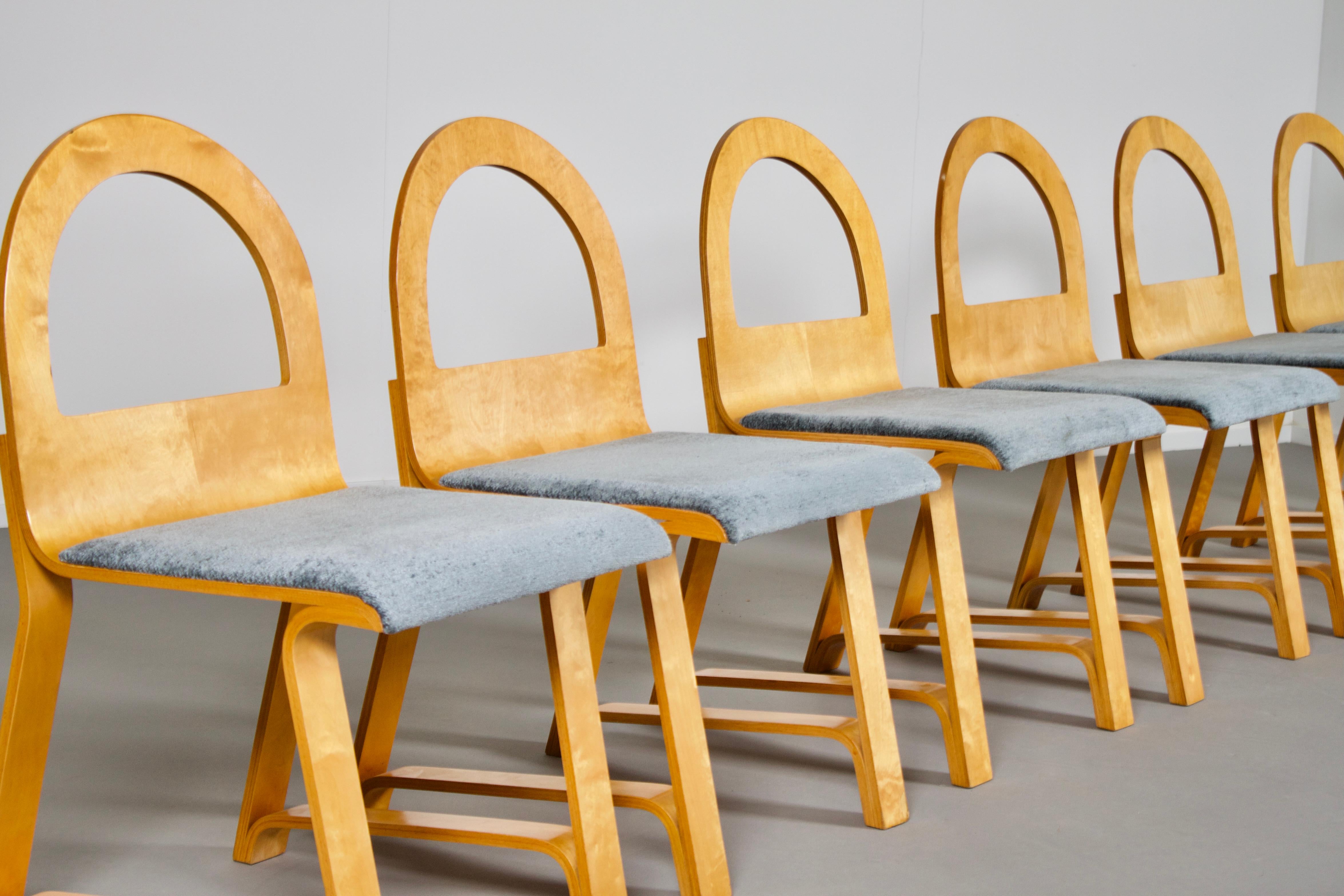 20th Century Rare Set of Six Italian Modernist Bent Plywood Dining Chairs