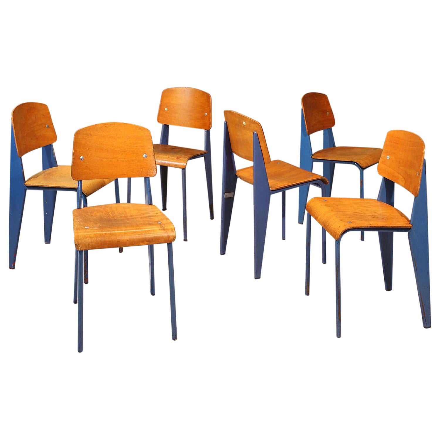 Rare Set of Six Jean Prouvé "Standard" Chairs, circa 1950s