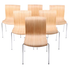 Rare Set of Six Midcentury Side Chairs in Laminated Wicker Cane by Lise Isbrand