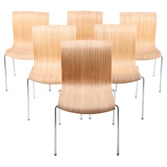 Rare Set of Six Midcentury Side Chairs in Laminated Wicker Cane by Lise Isbrand